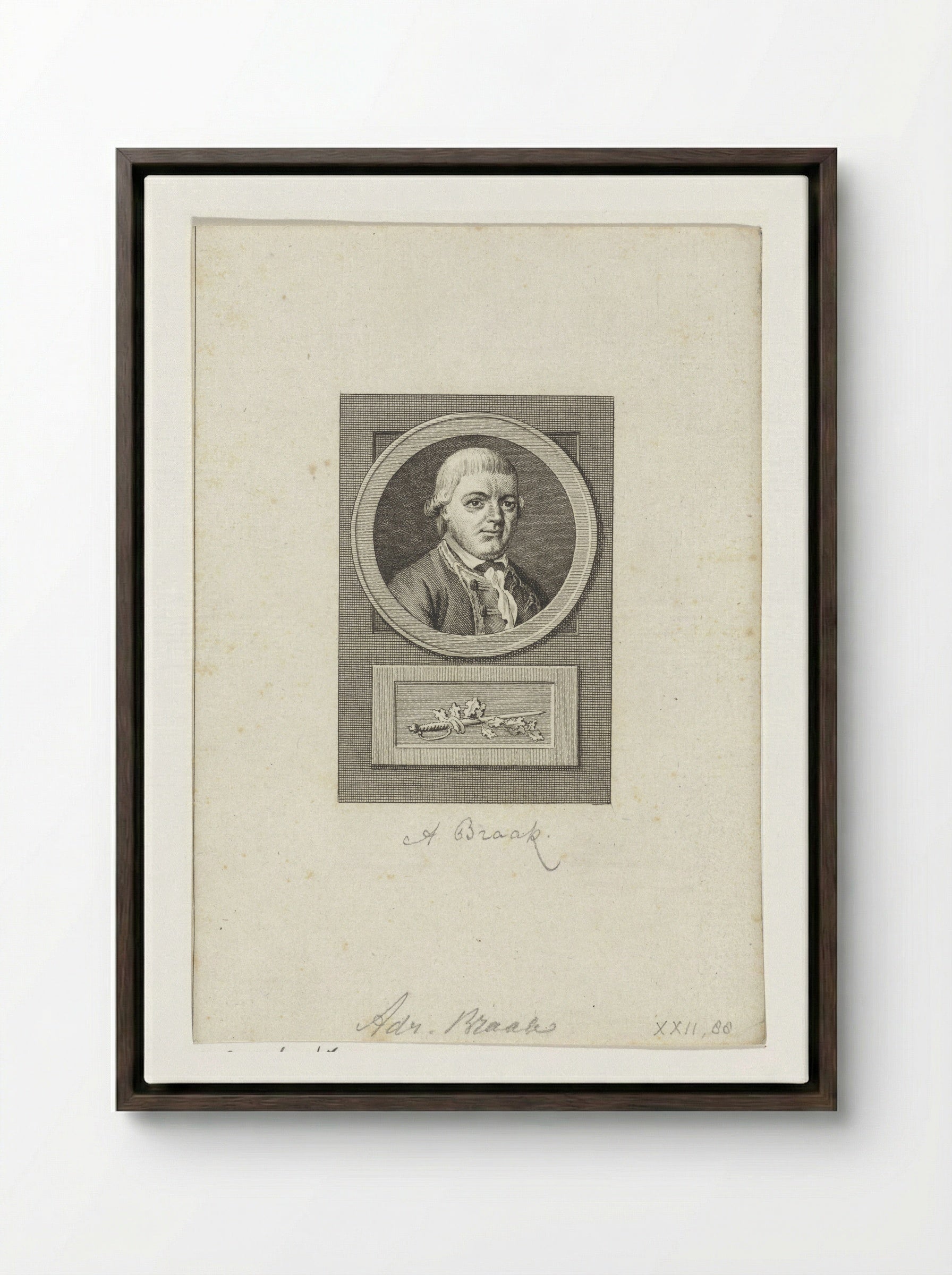 Portret van Adriaan Braak - Reinier Vinkeles - Framed Canvas Dark Wood