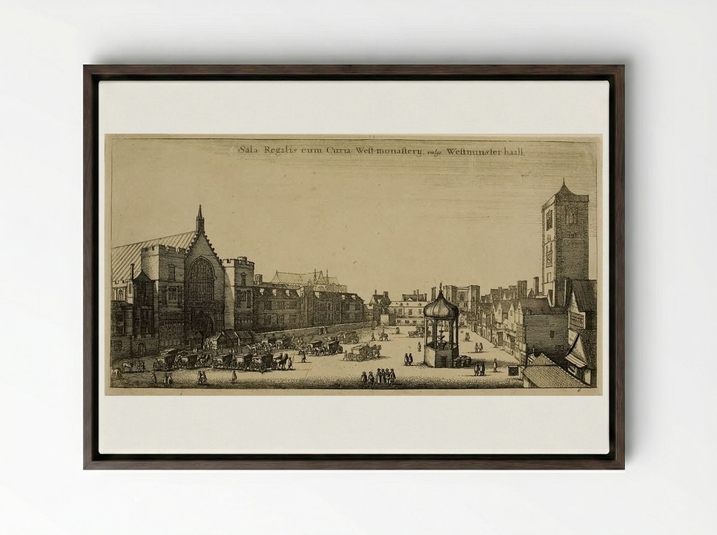 Westminster Hall - Wenceslaus Hollar - Framed Canvas Dark Wood