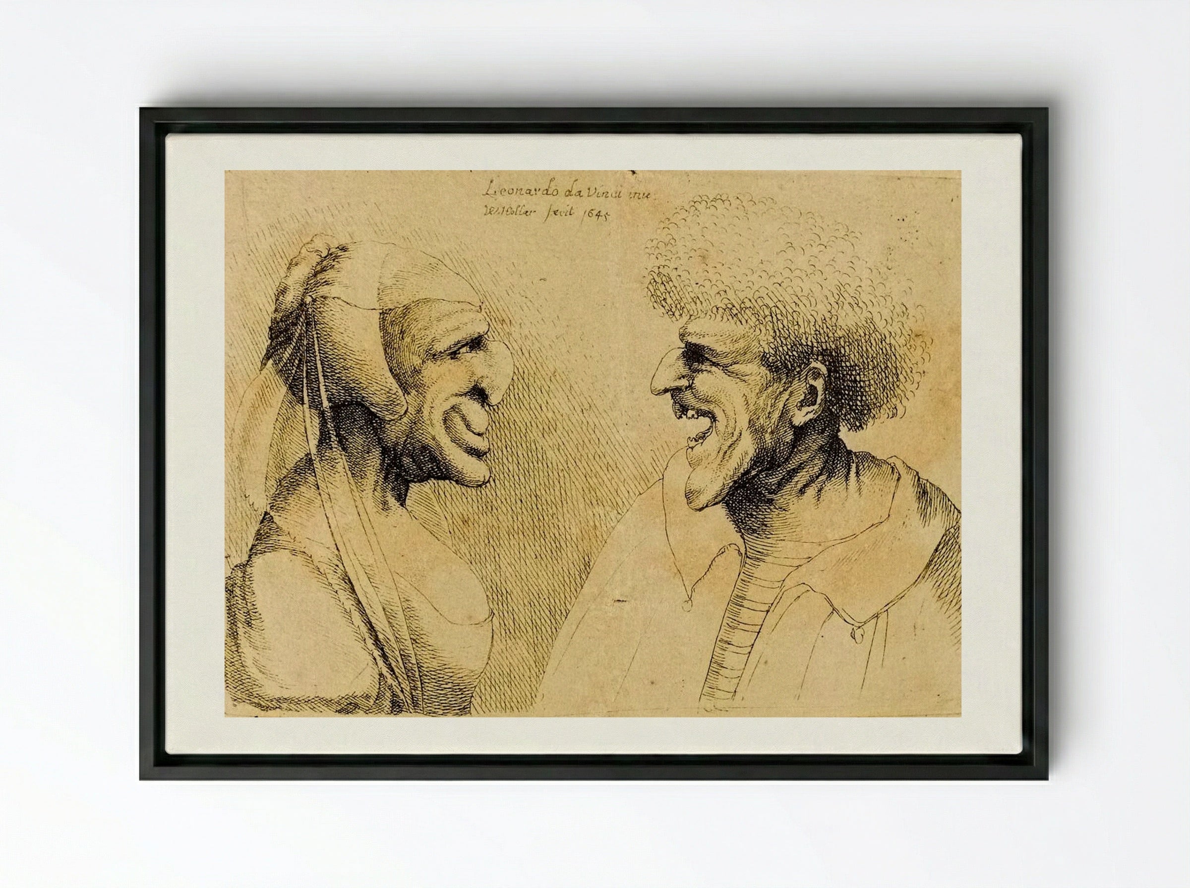 A Deformed Couple Facing Each Other - Wenceslaus Hollar - Framed Canvas Black