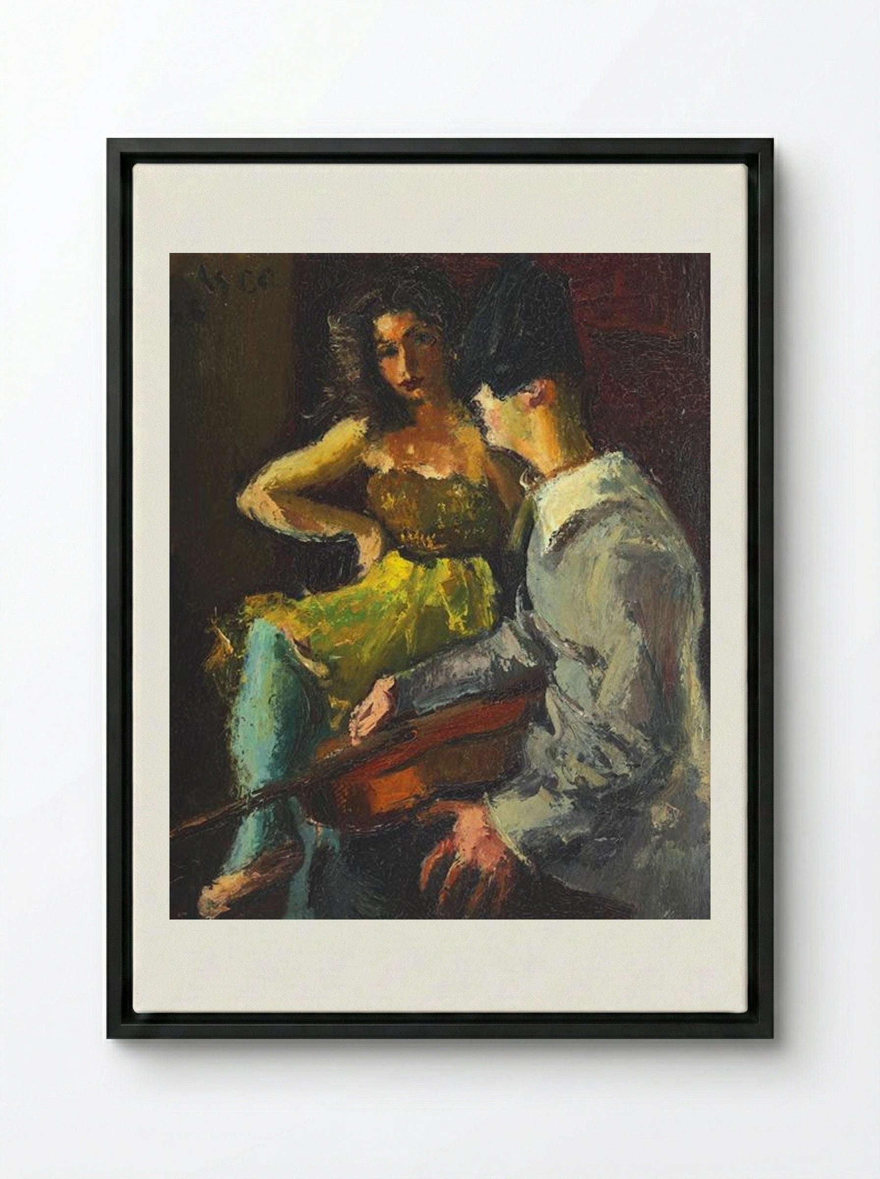 Pierrot and Columbine - Iosif Iser - Framed Canvas Black