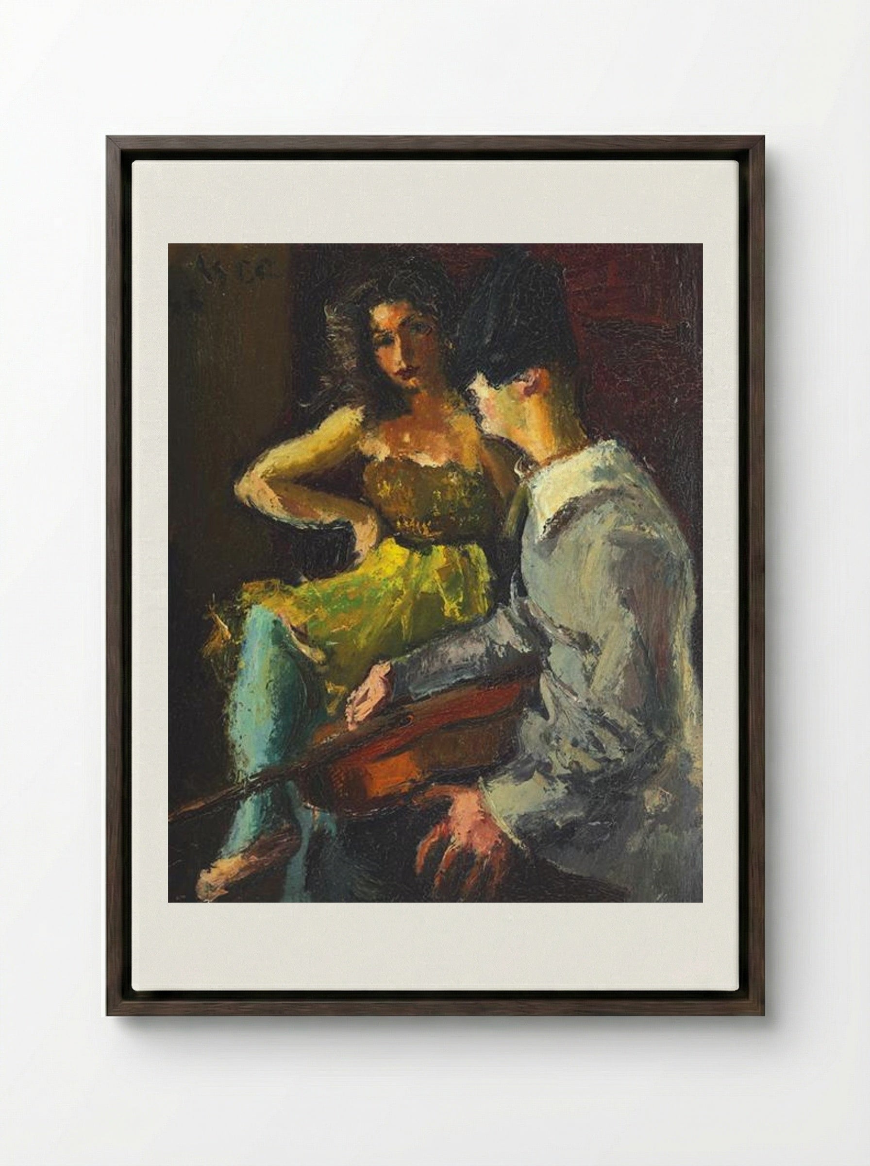 Pierrot and Columbine - Iosif Iser - Framed Canvas Dark Wood