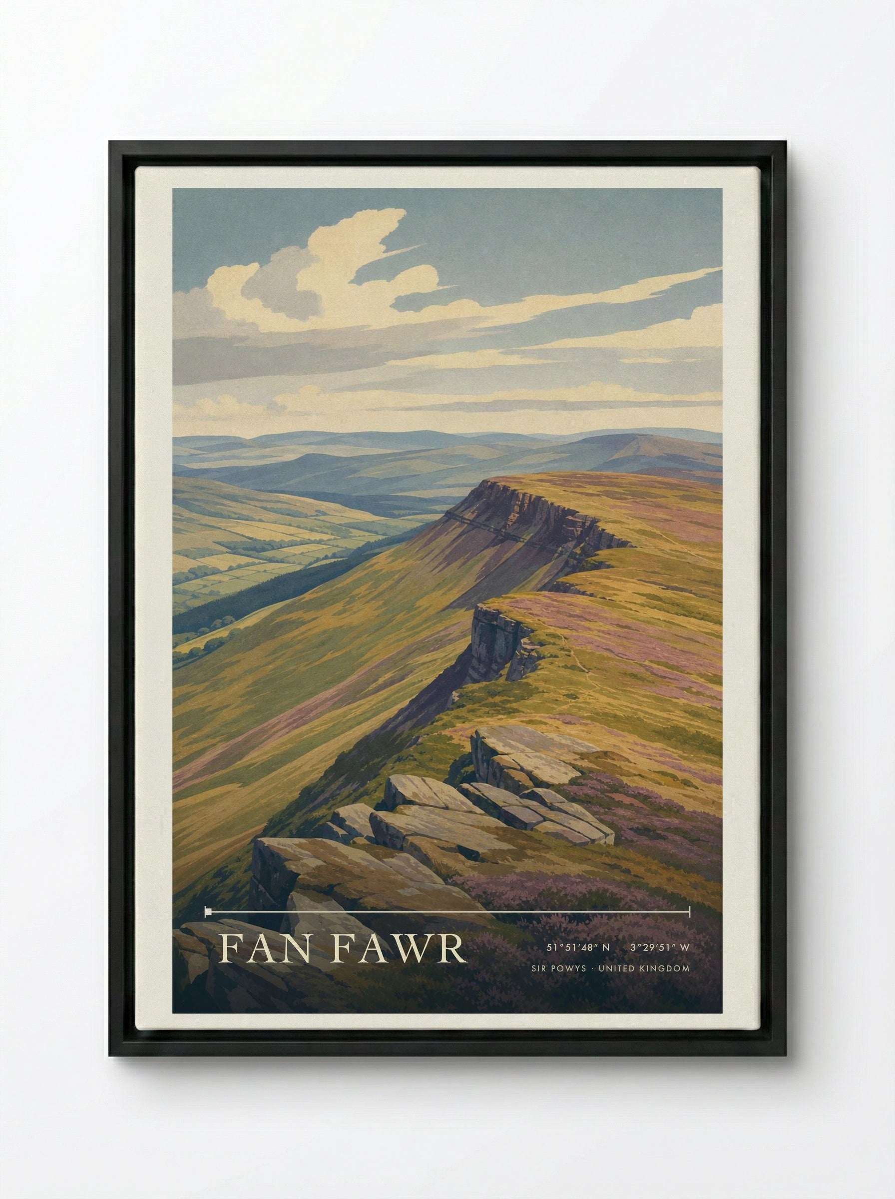Fan Fawr Sir Powys United Kingdom Travel Poster - Framed Canvas Black