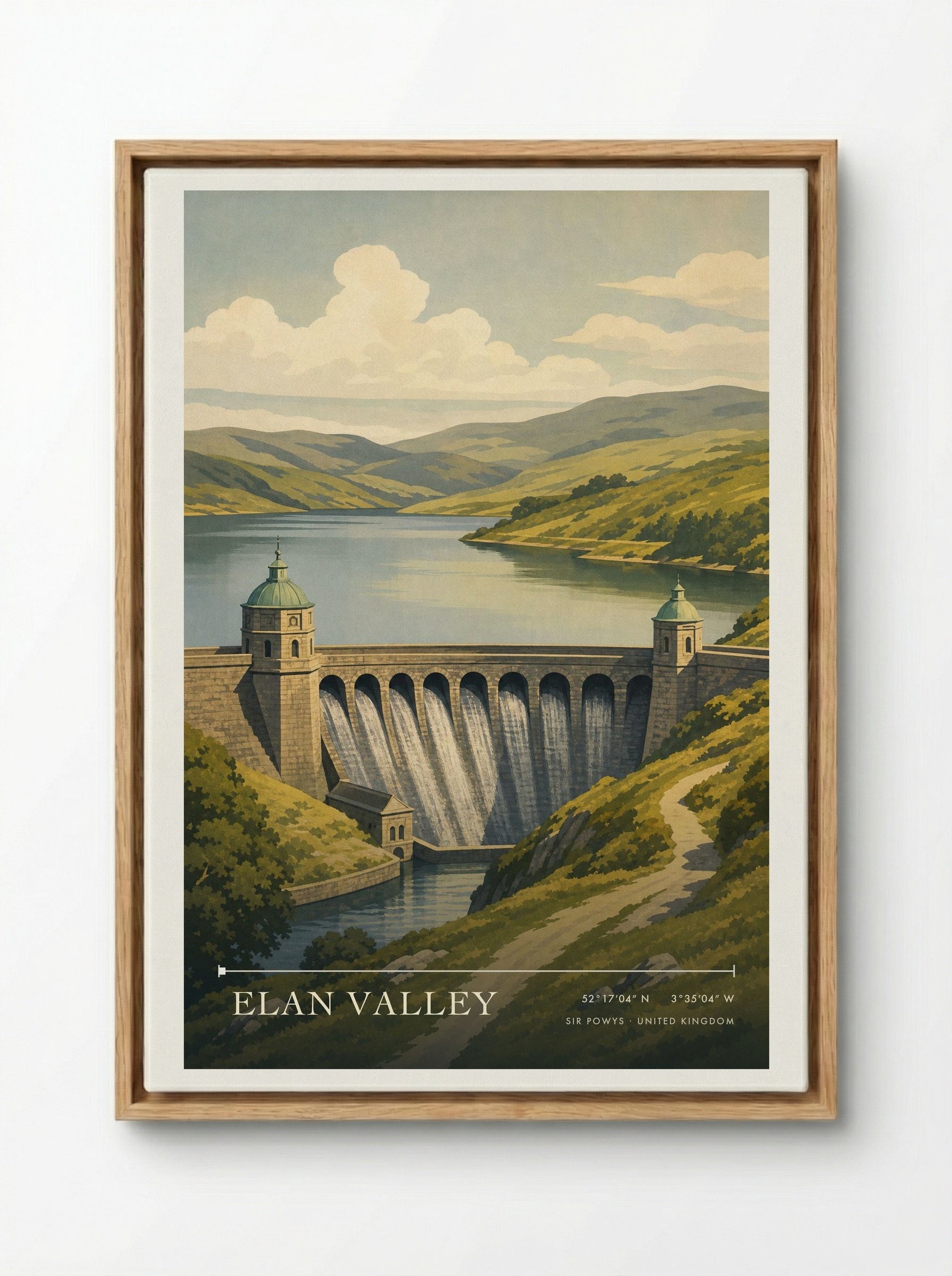 Elan Valley Sir Powys United Kingdom Travel Poster - Framed Canvas Wood