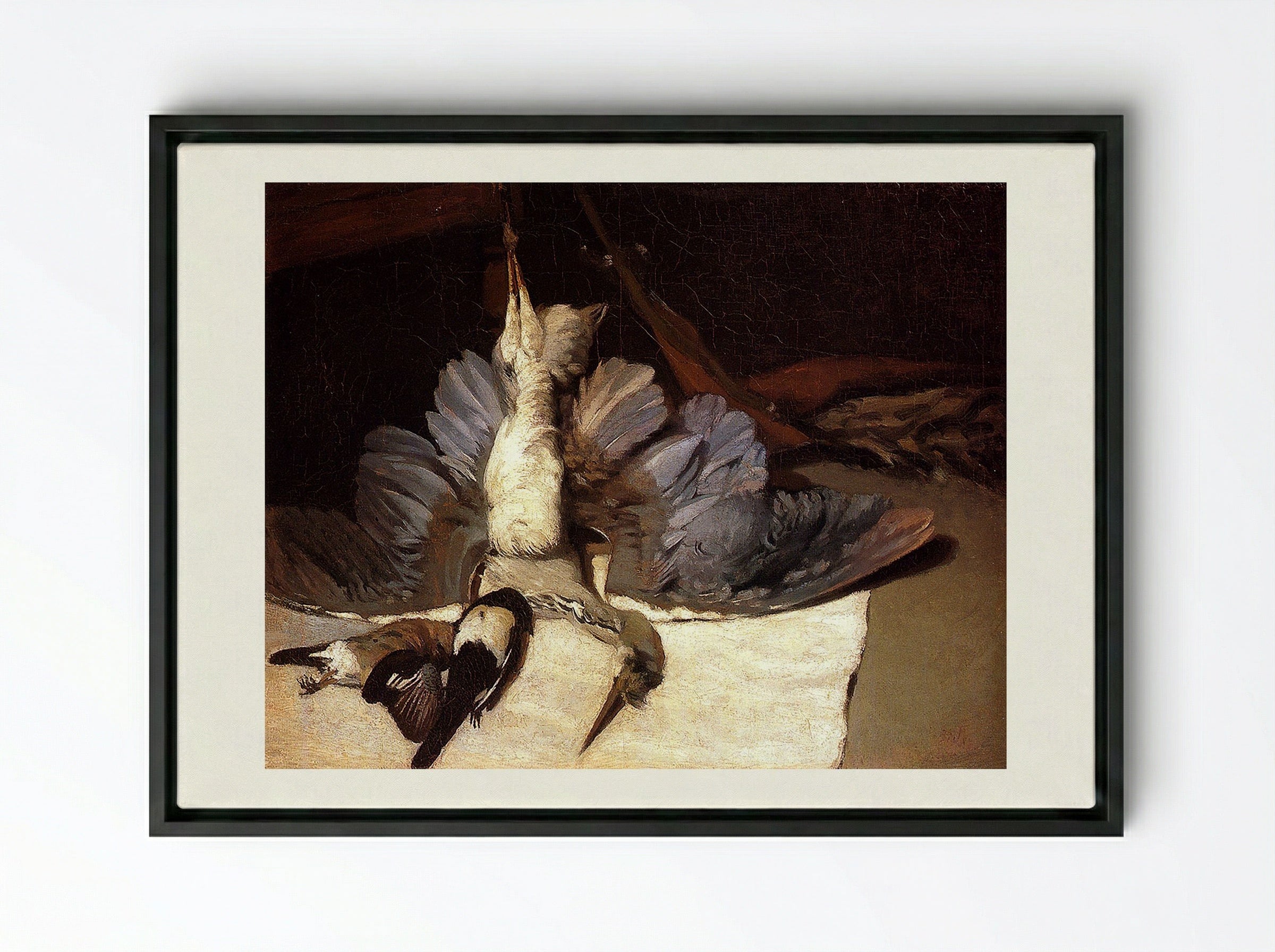Still Life with Heron and Other Birds - Jean-Baptiste Oudry - Framed Canvas Black