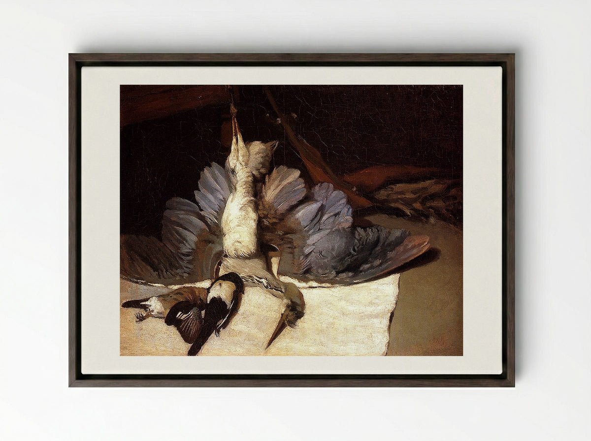 Still Life with Heron and Other Birds - Jean-Baptiste Oudry - Framed Canvas Dark Wood
