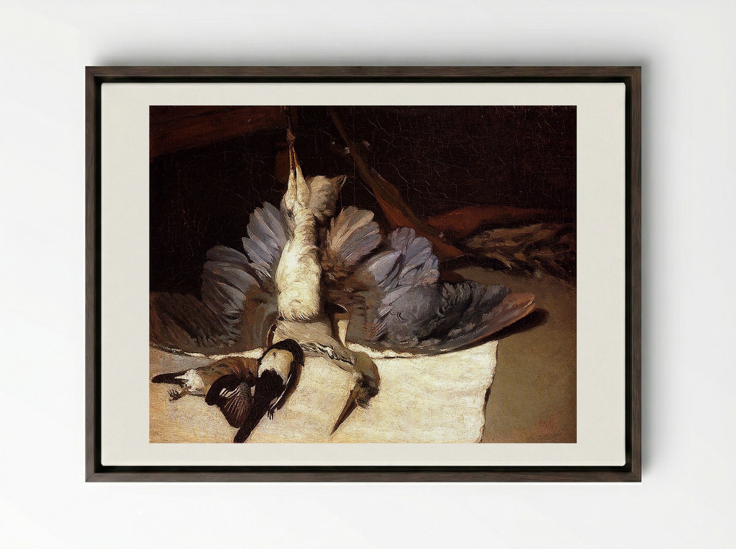 Still Life with Heron and Other Birds - Jean-Baptiste Oudry - Framed Canvas Dark Wood