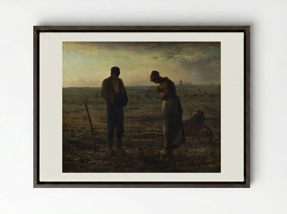 The Angelus - Jean-François Millet - Framed Canvas Dark Wood