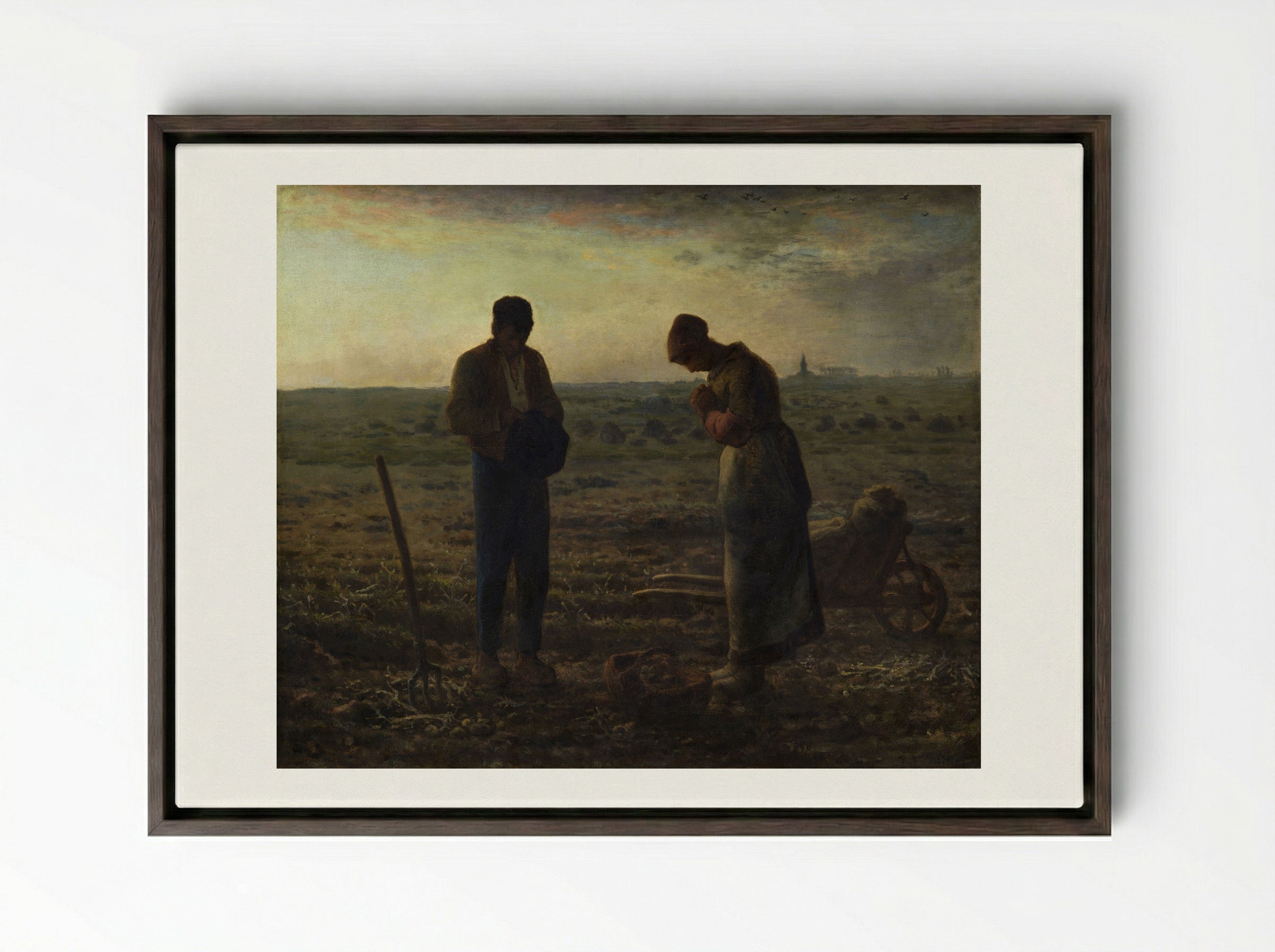 The Angelus - Jean-François Millet - Framed Canvas Dark Wood