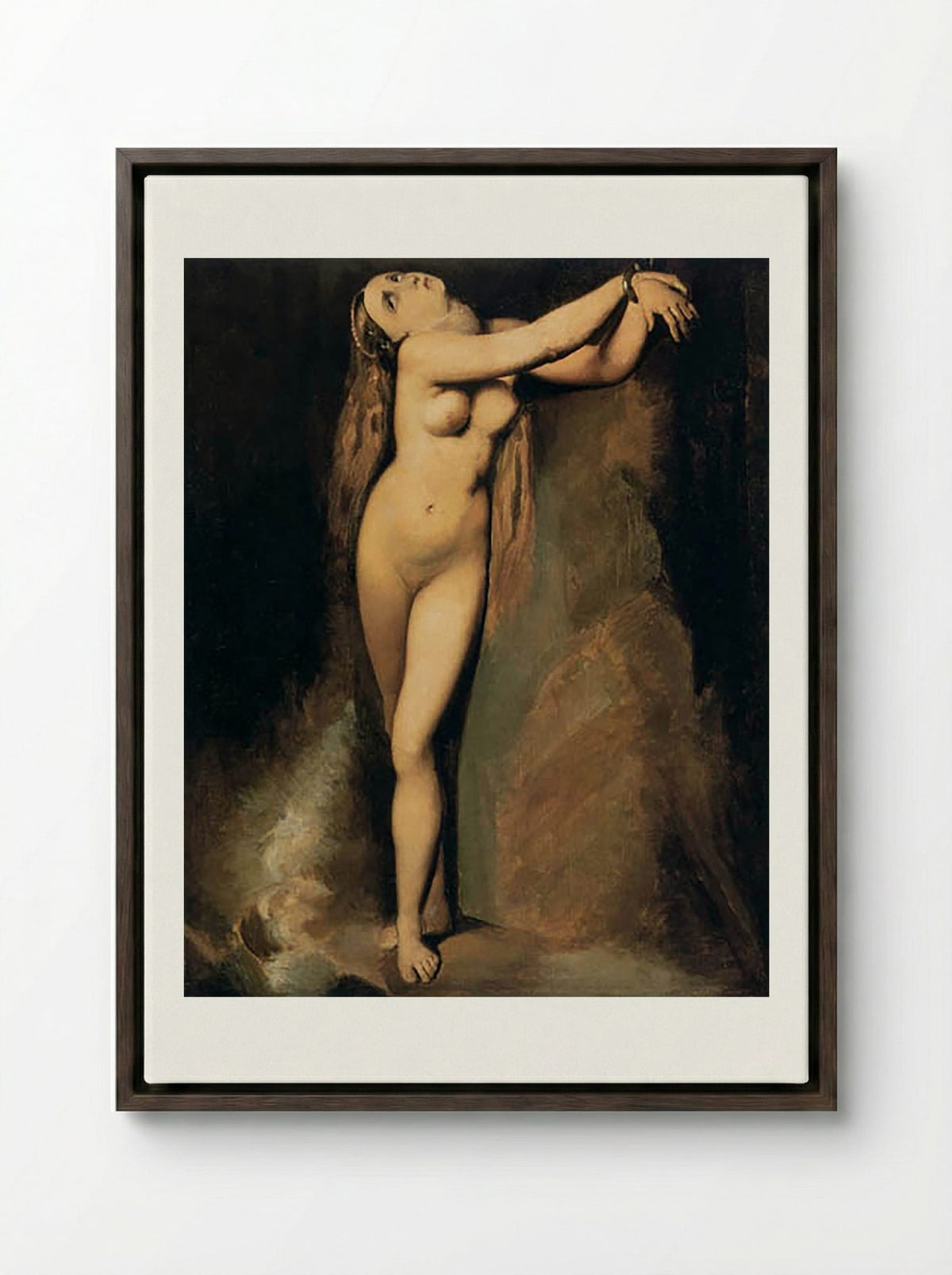 Angelica Saved by Ruggiero - Jean-Auguste-Dominique Ingres - Framed Canvas Dark Wood