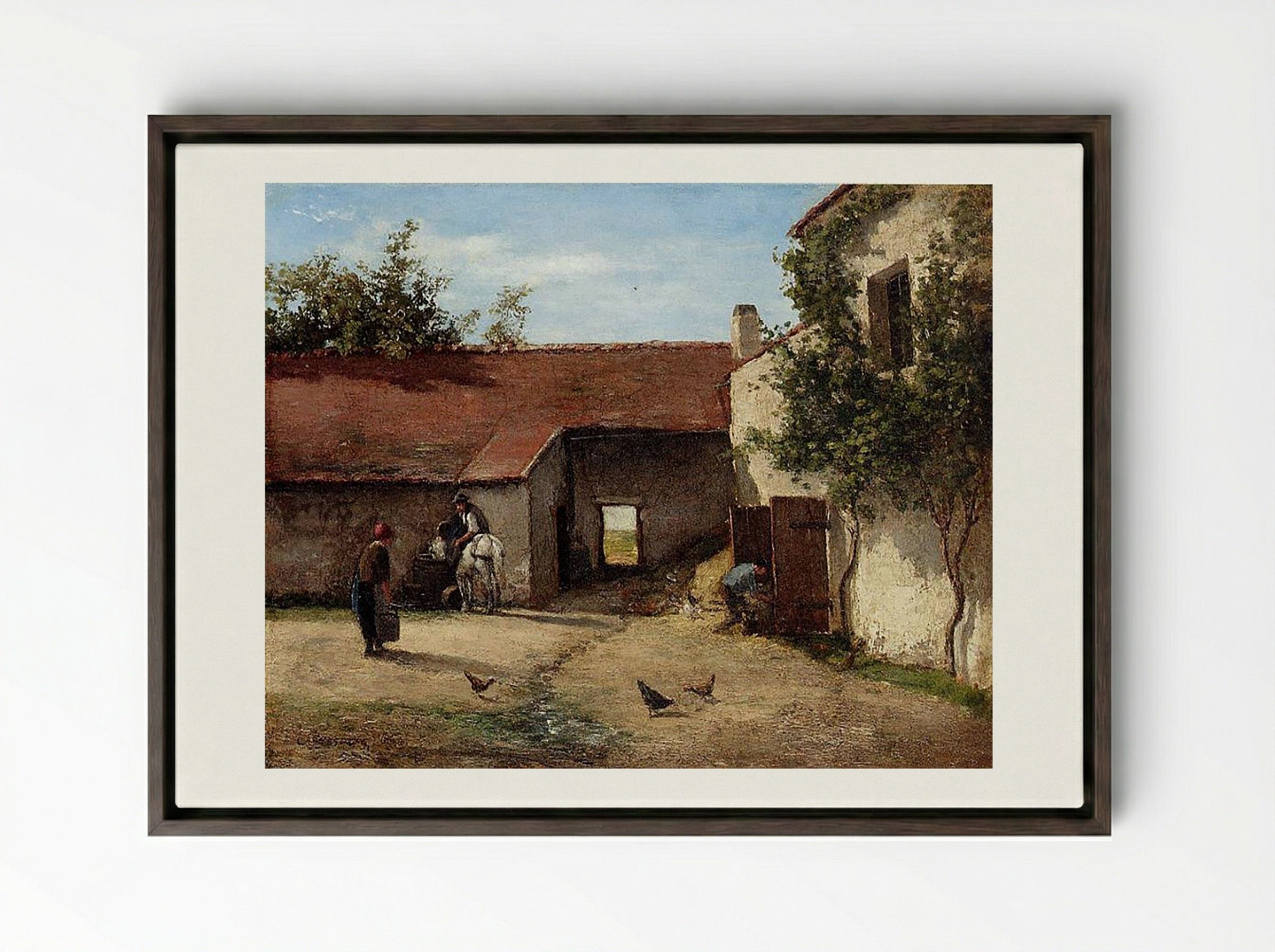 Farmyard - Constant Troyon - Framed Canvas Dark Wood