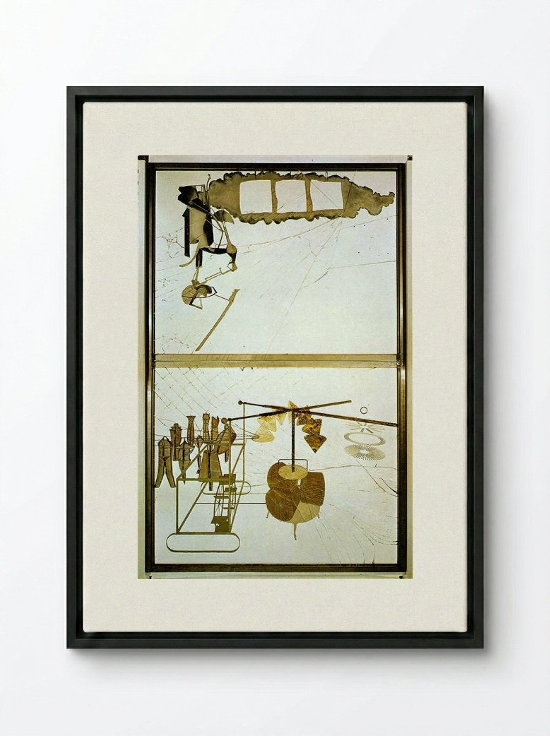 The Bride Stripped Bare by Her Bachelors, Even (The Large Glass) - Marcel Duchamp - Framed Canvas Black