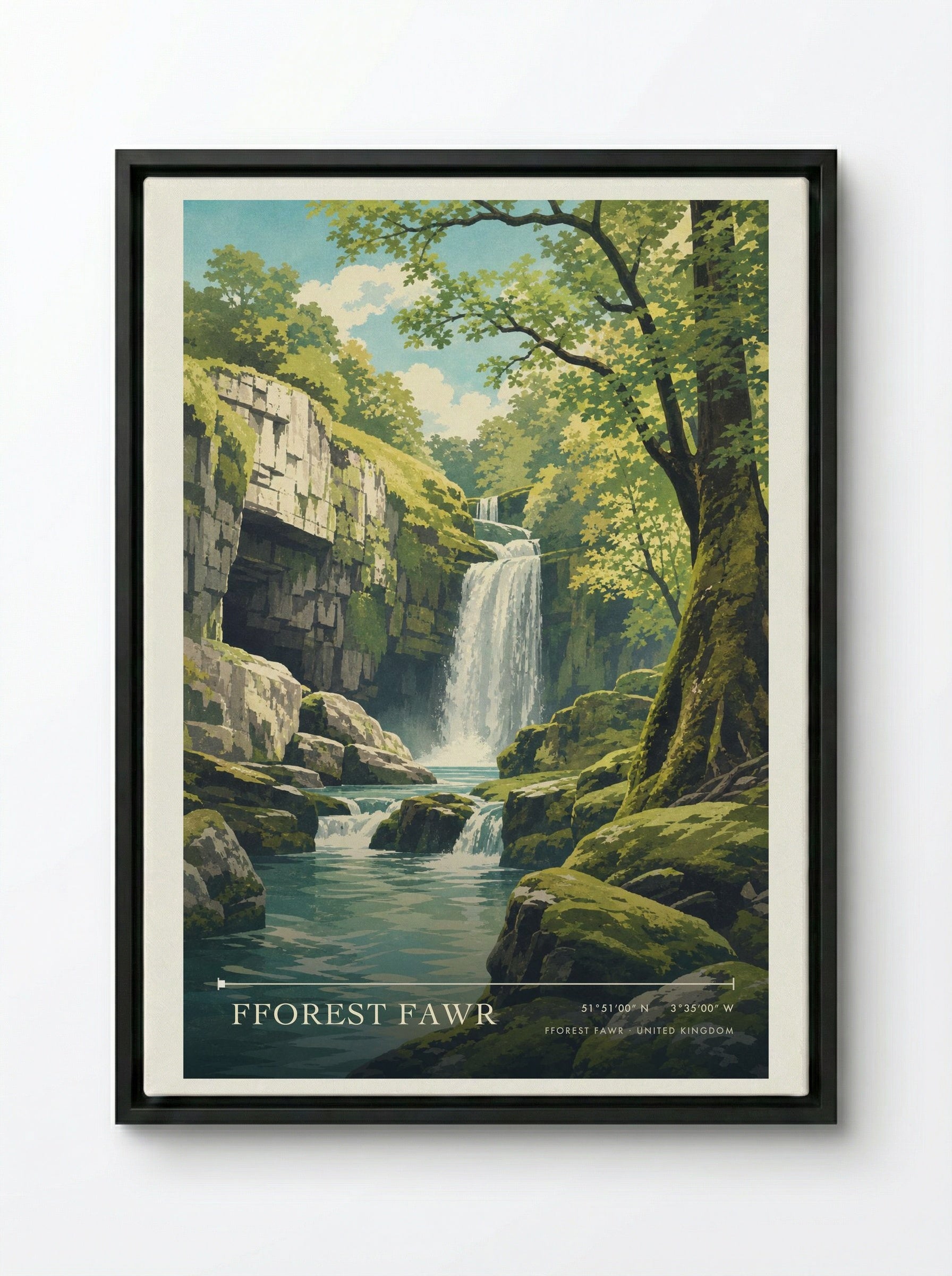 Fforest Fawr United Kingdom Travel Poster - Framed Canvas Black