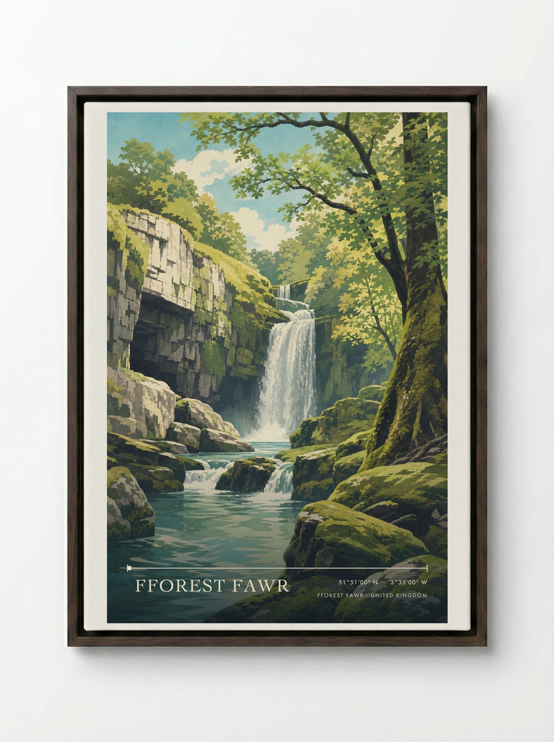 Fforest Fawr United Kingdom Travel Poster - Framed Canvas Dark Wood