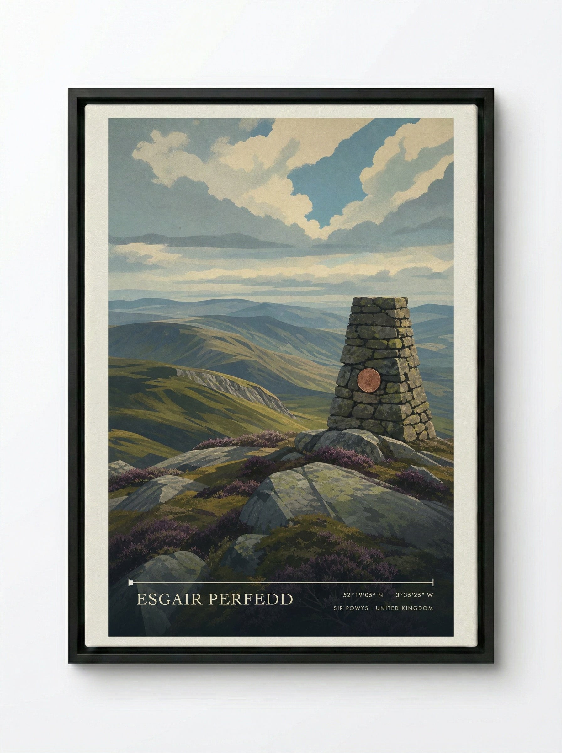Esgair Perfedd Sir Powys United Kingdom Travel Poster - Framed Canvas Black