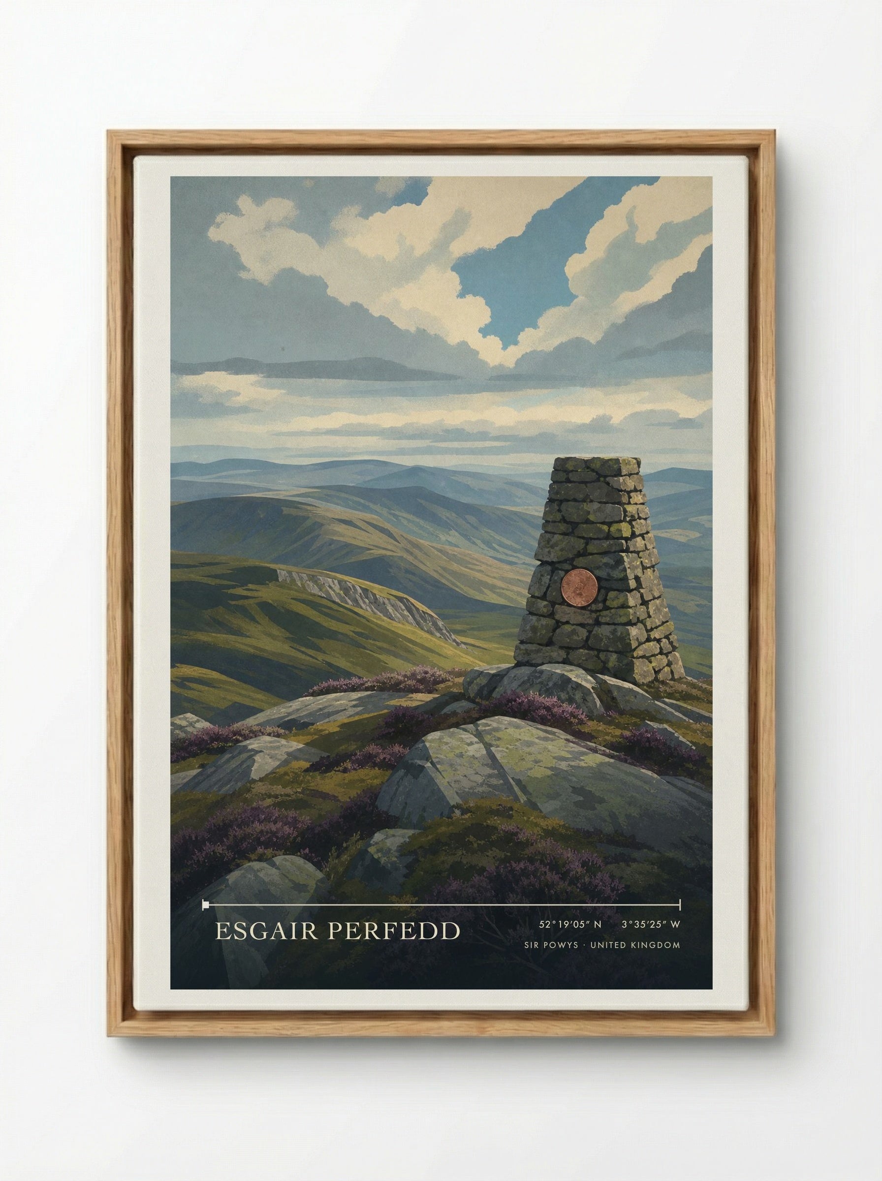 Esgair Perfedd Sir Powys United Kingdom Travel Poster - Framed Canvas Wood