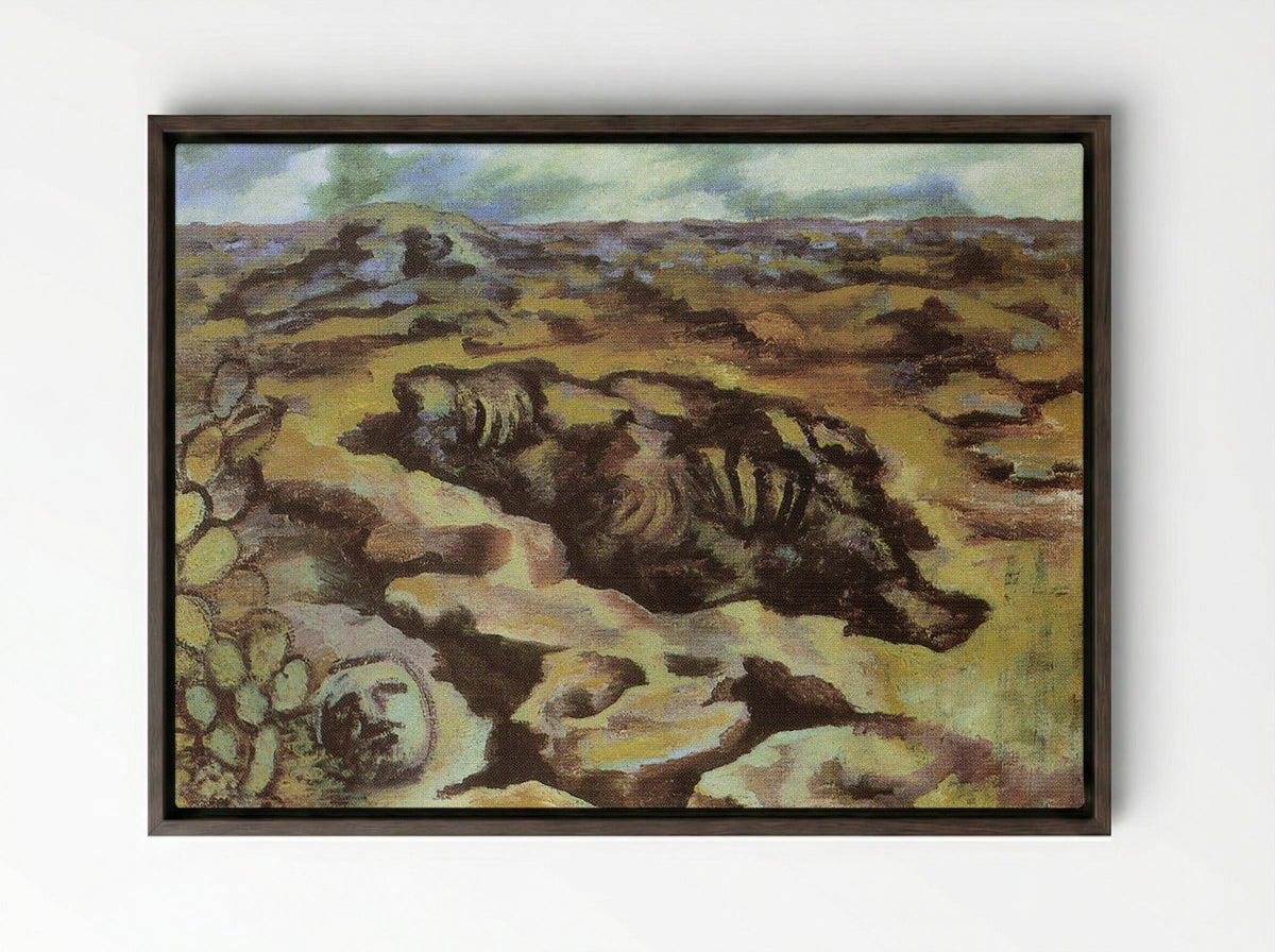 Landscape with Cactus and Mask - Diego Rivera - Framed Canvas Dark Wood
