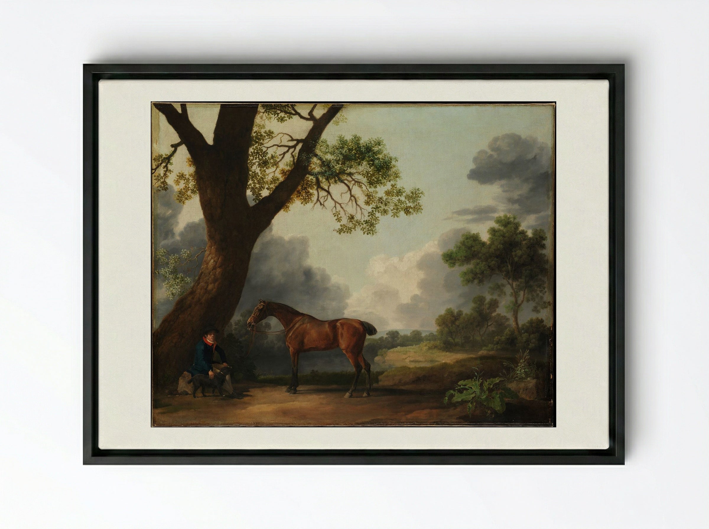The Third Duke of Dorset's Hunter with a Groom and a Dog - George Stubbs - Framed Canvas Black