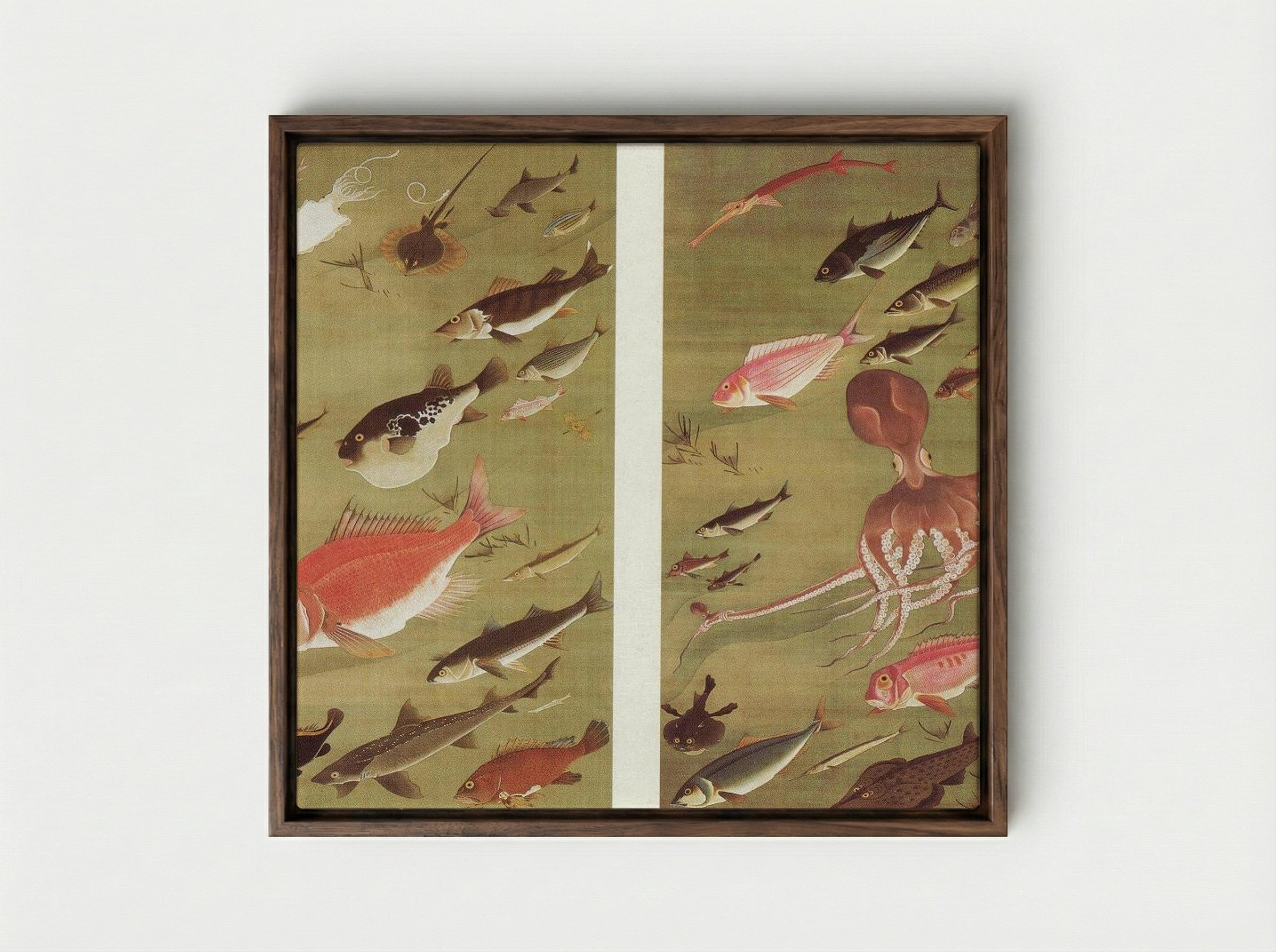 Octopus and Fish - Itō Jakuchū - Framed Canvas Dark Wood