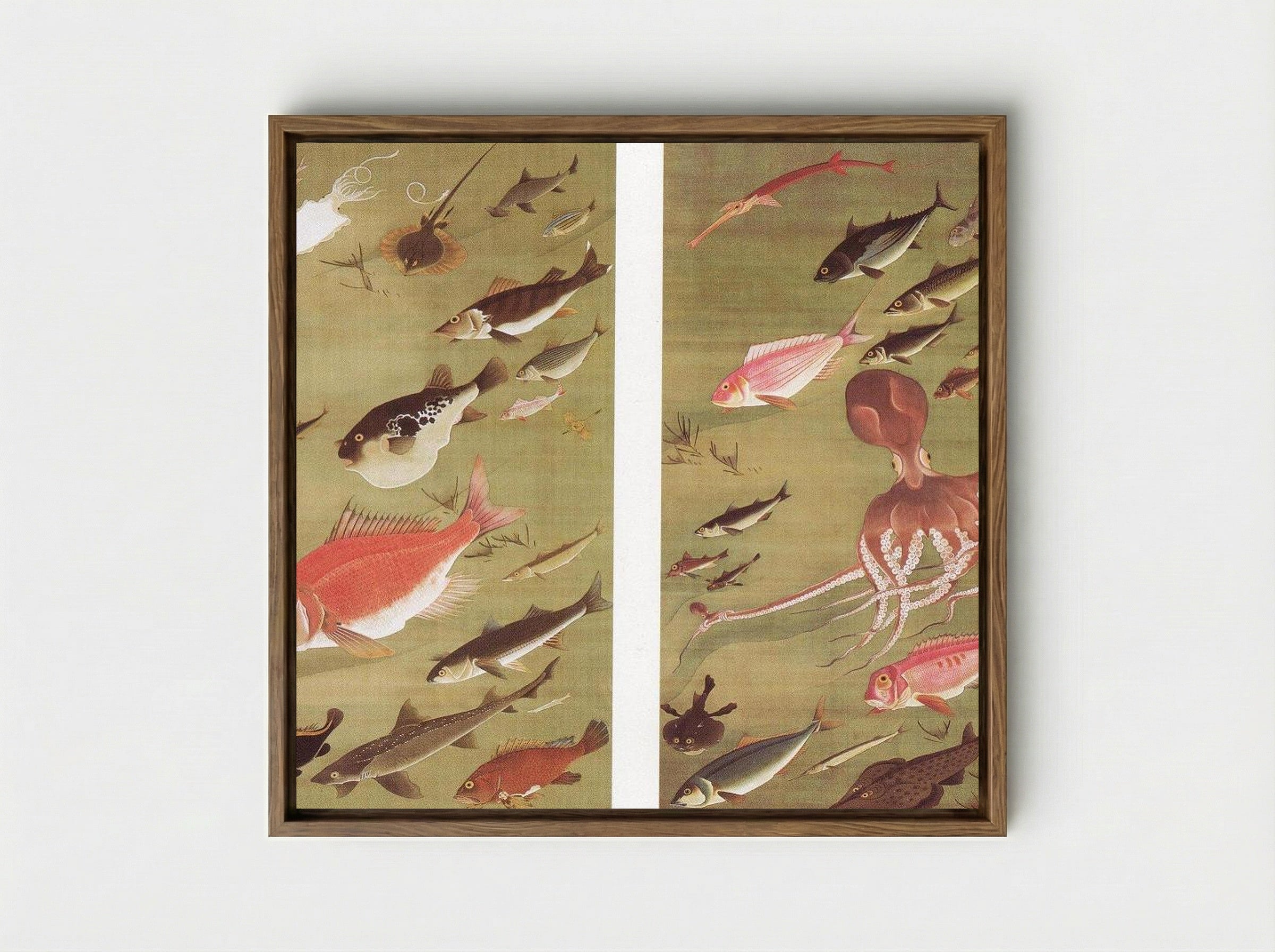 Octopus and Fish - Itō Jakuchū - Framed Canvas Wood