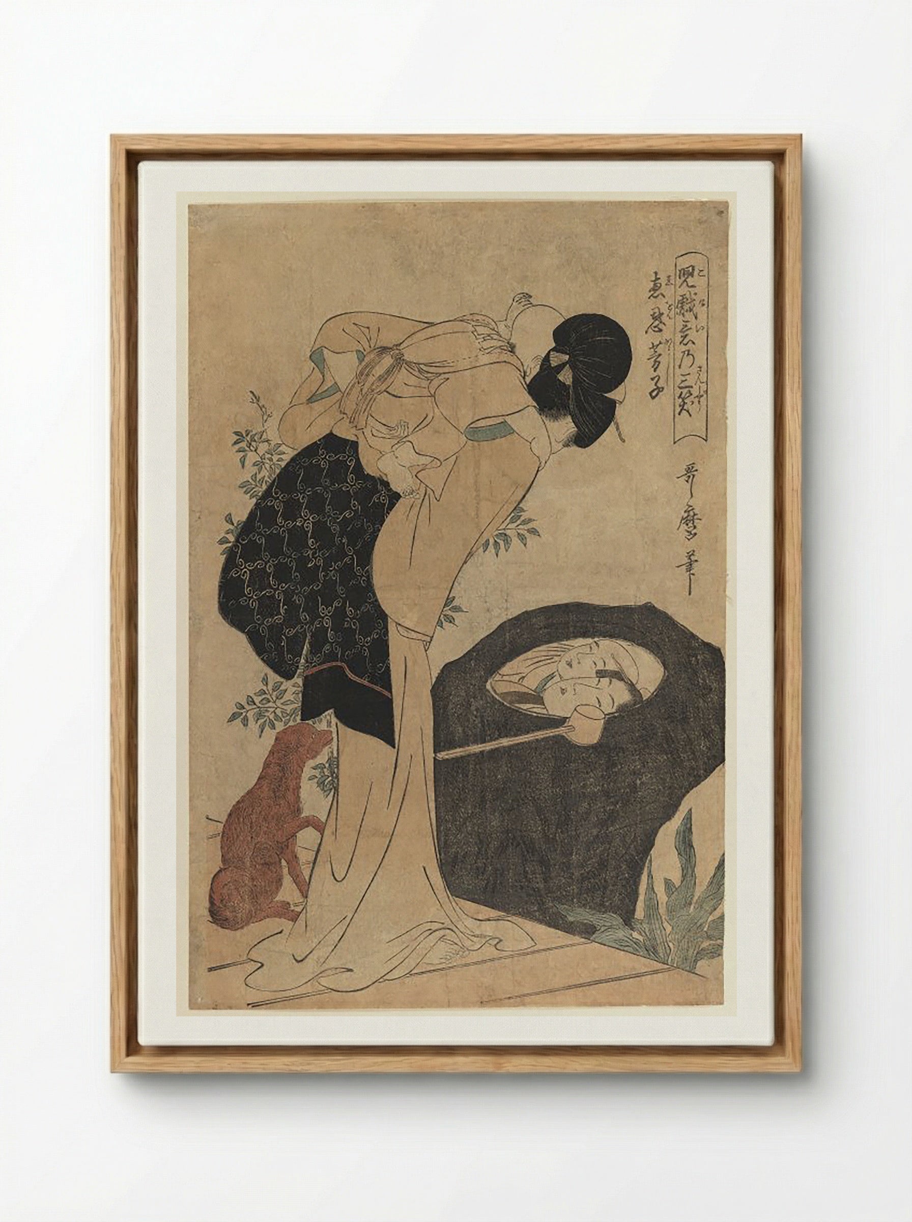 Woman and Child at a Water Basin - Utagawa Toyokuni I - Framed Canvas Wood