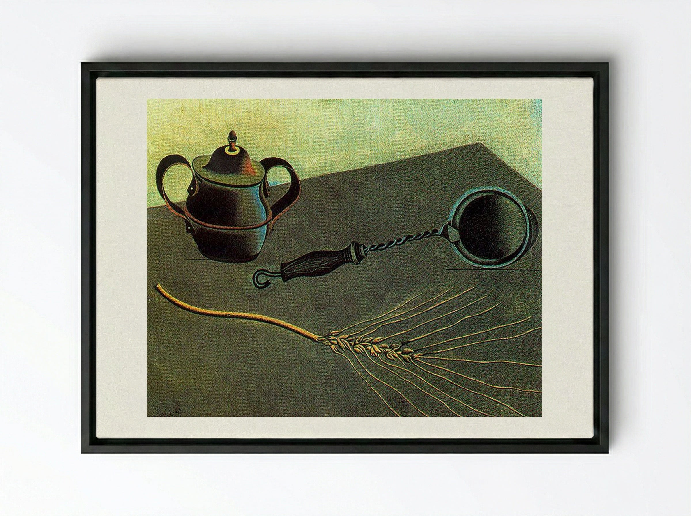 Natura Morta (Still Life with Teapot and Ear of Grain) - Giorgio Morandi - Framed Canvas Black
