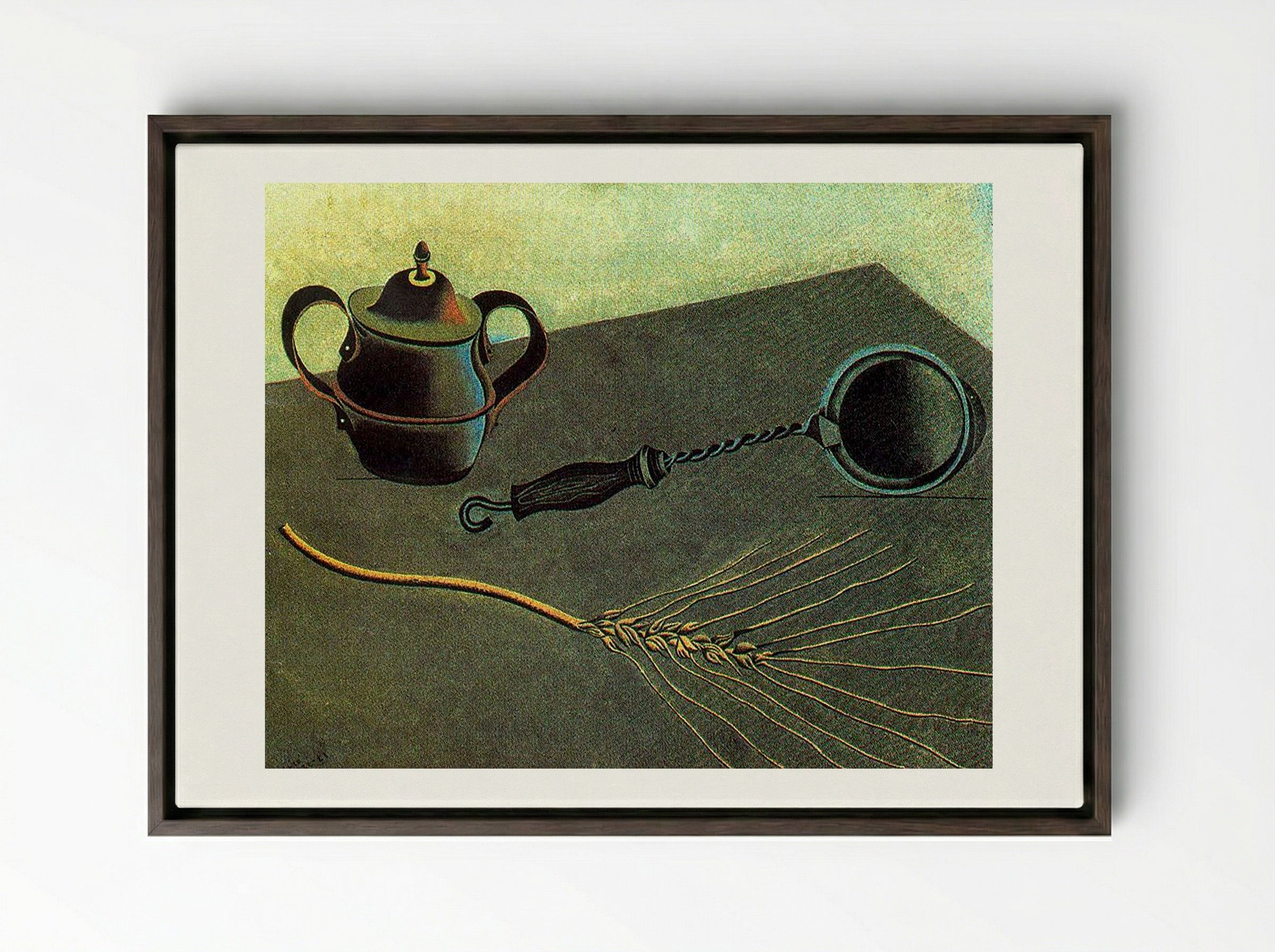 Natura Morta (Still Life with Teapot and Ear of Grain) - Giorgio Morandi - Framed Canvas Dark Wood