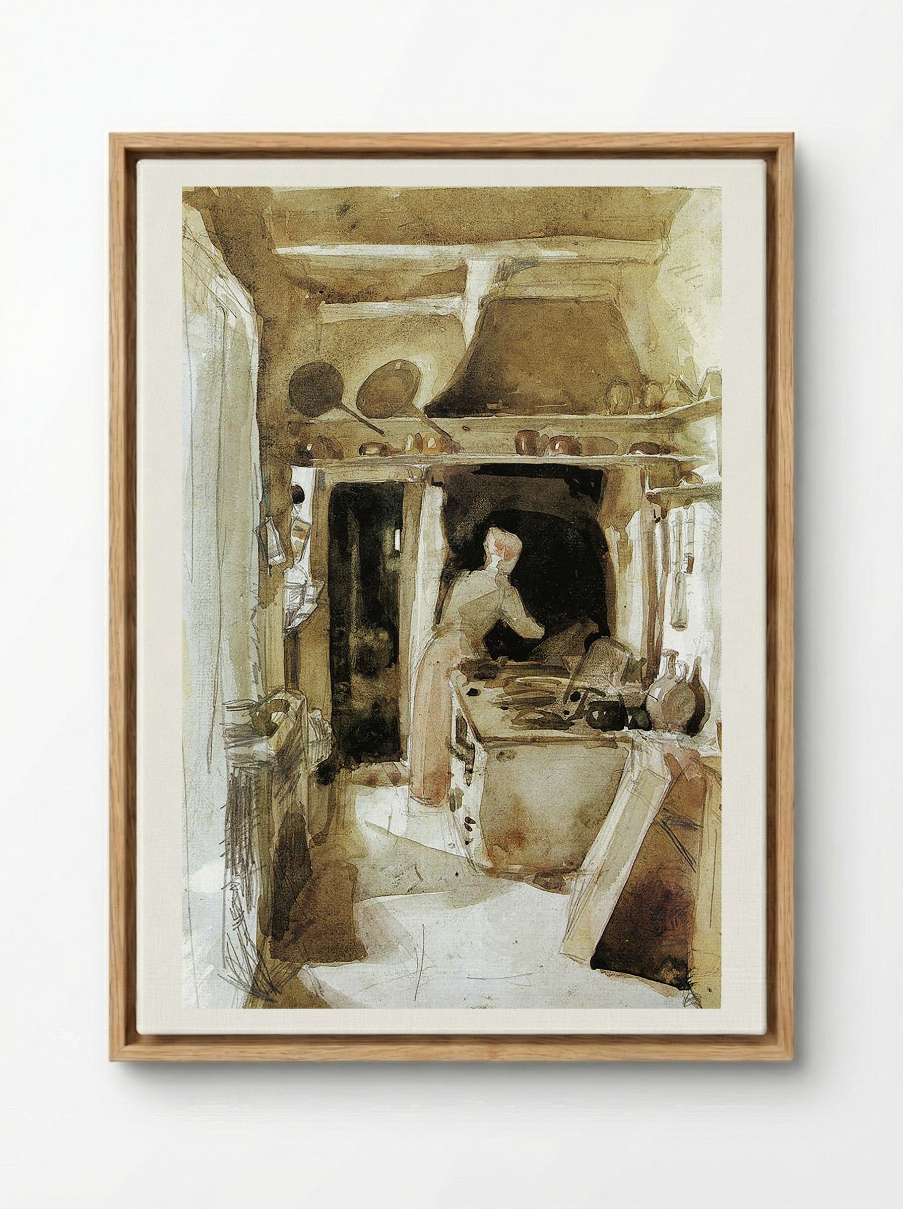 The Kitchen - Carl Larsson - Framed Canvas Wood