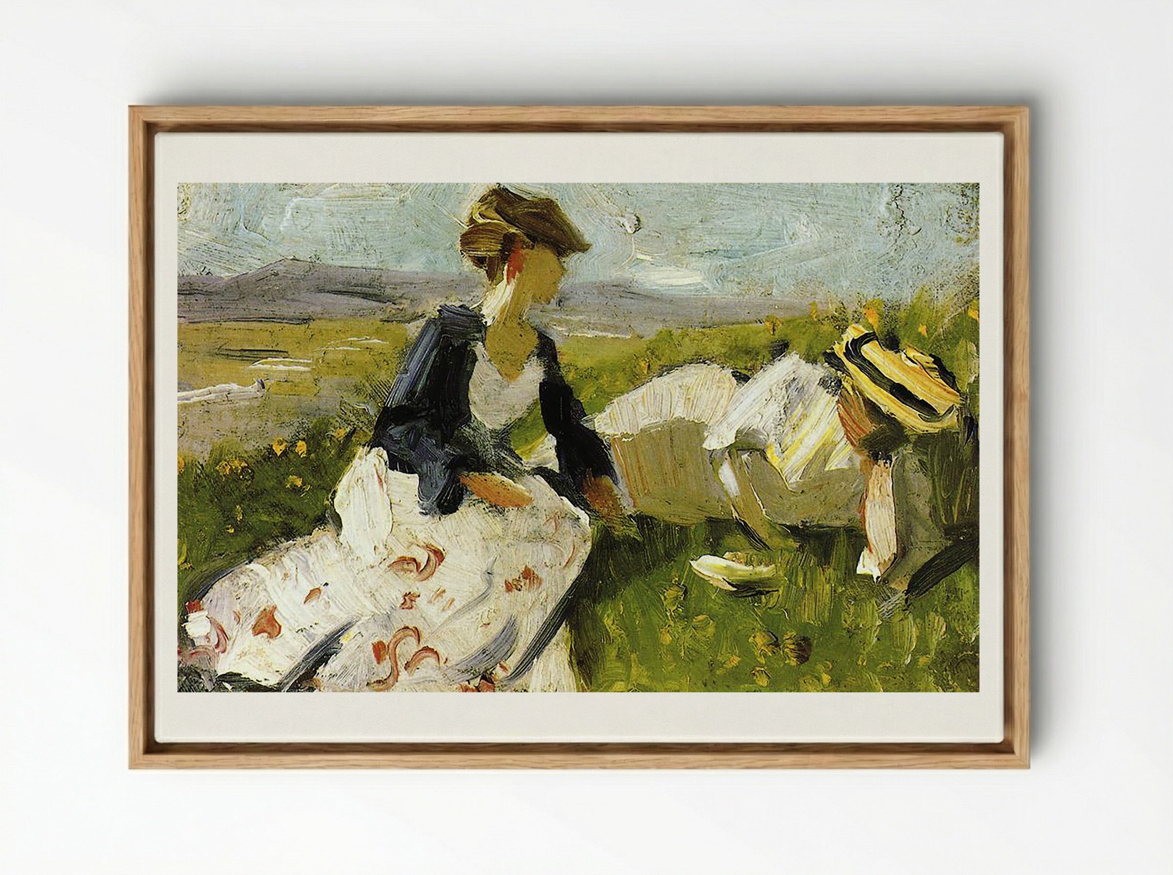 Two Women on the Hillside - William Merritt Chase - Framed Canvas Wood