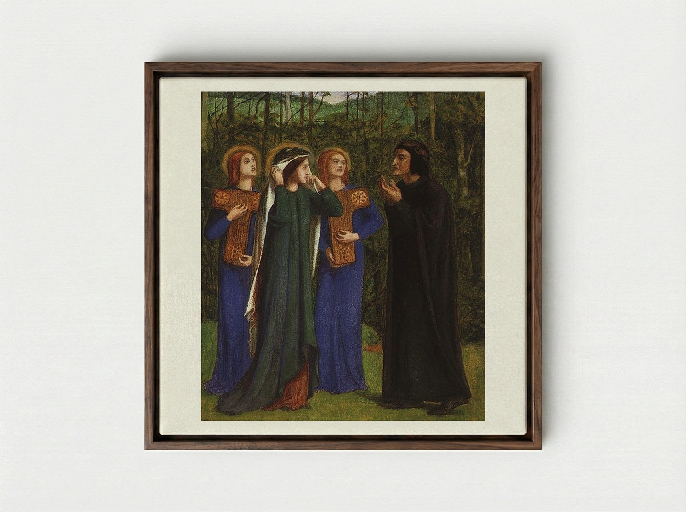 The Meeting of Dante and Beatrice in Paradise - William Blake - Framed Canvas Dark Wood