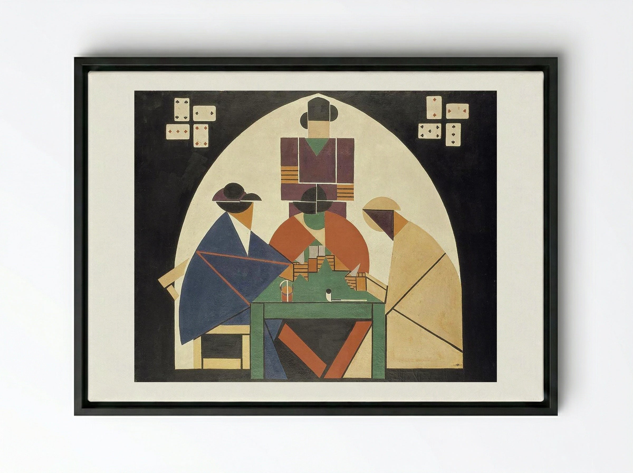 The Card Players - Carlo Carrà - Framed Canvas Black