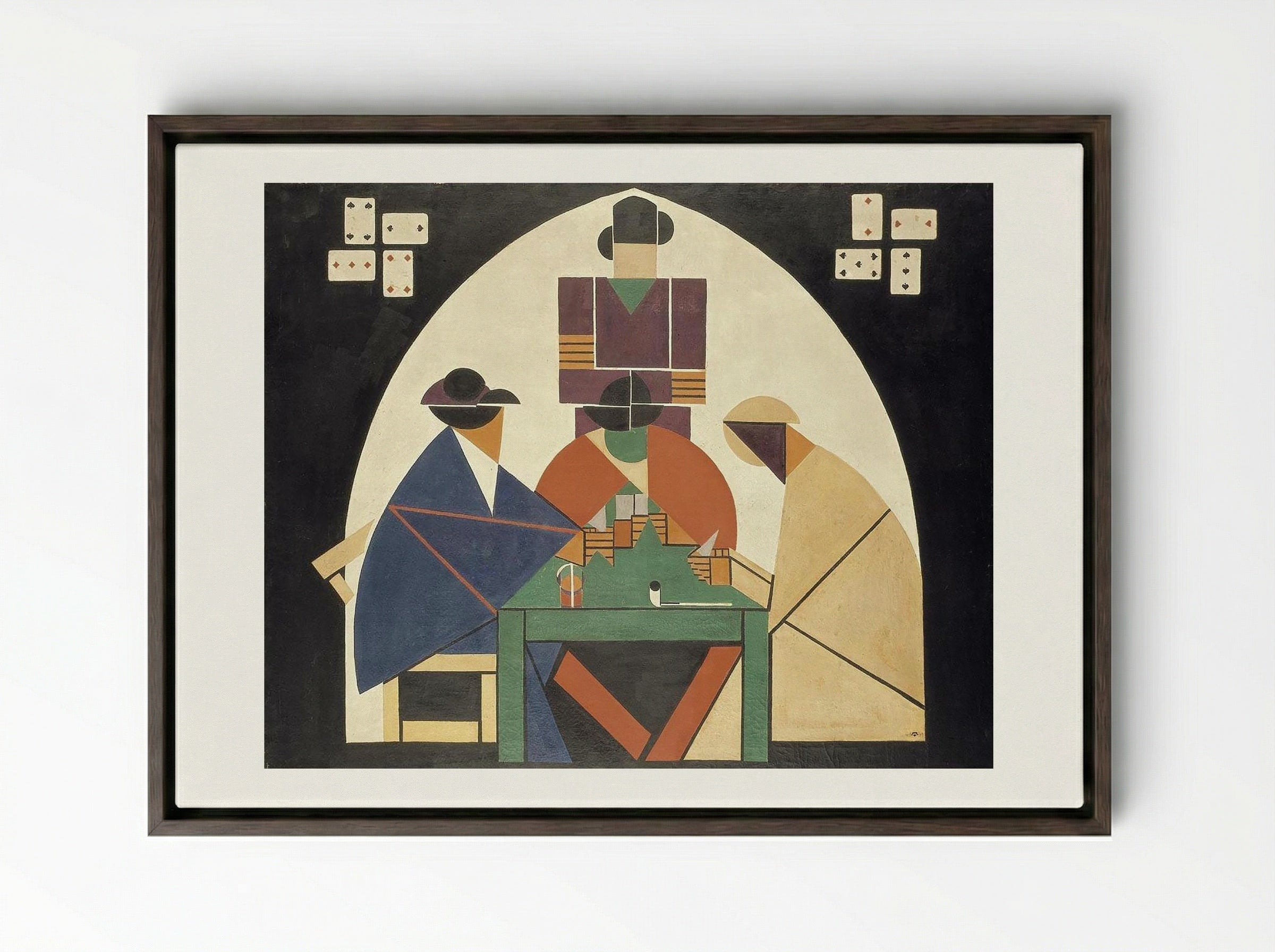 The Card Players - Carlo Carrà - Framed Canvas Dark Wood
