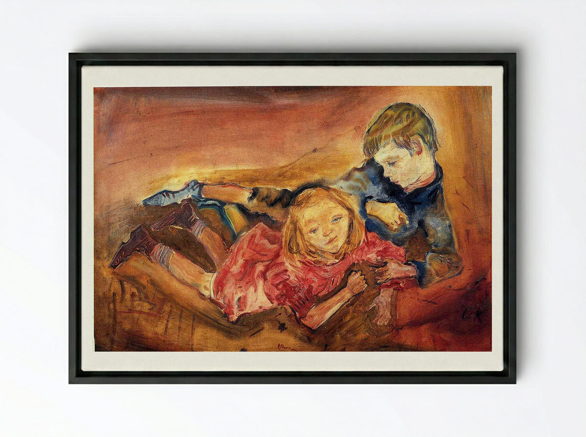 Children Playing - Paula Modersohn-Becker - Framed Canvas Black