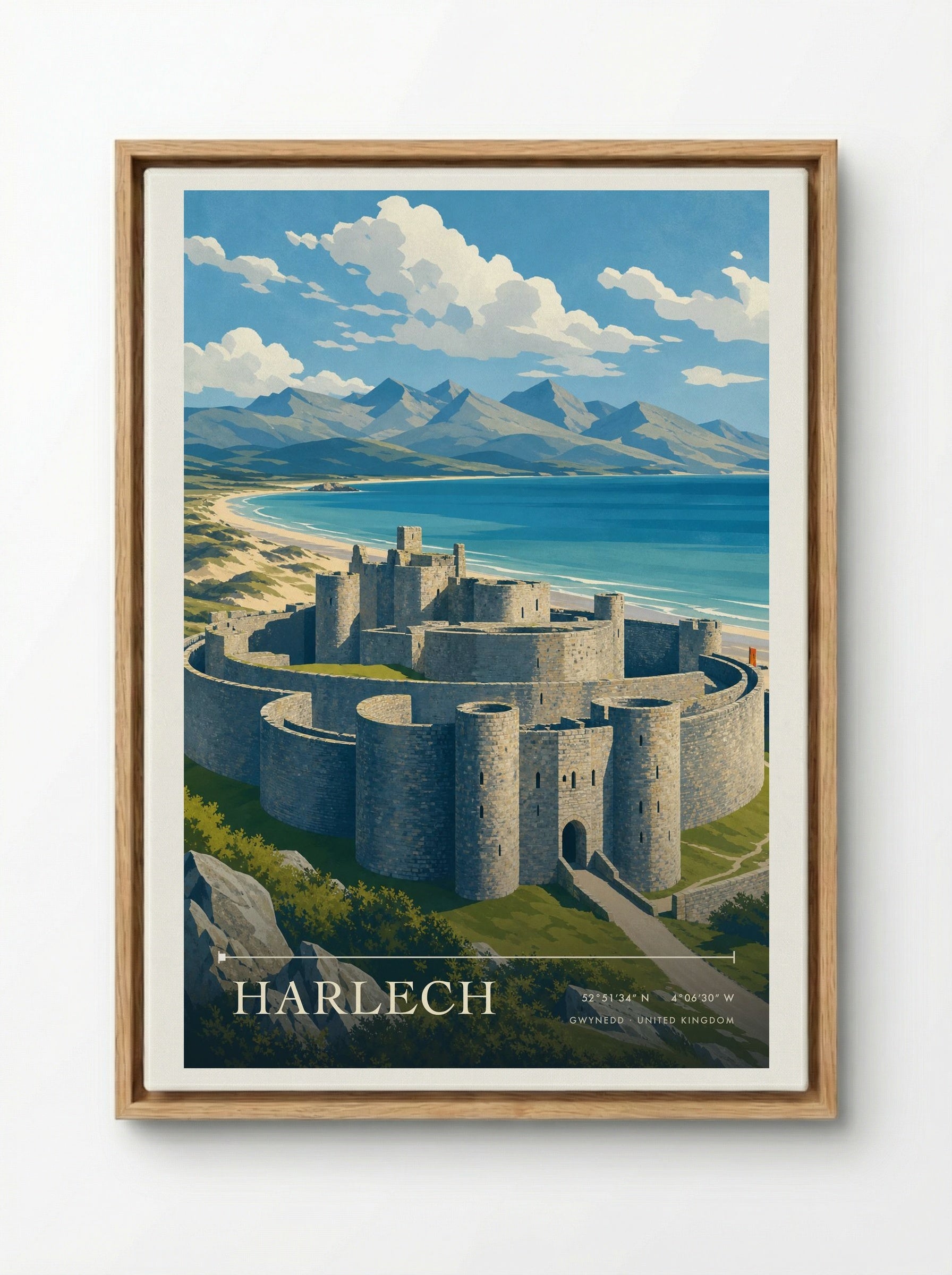Harlech Gwynedd United Kingdom Travel Poster - Framed Canvas Wood