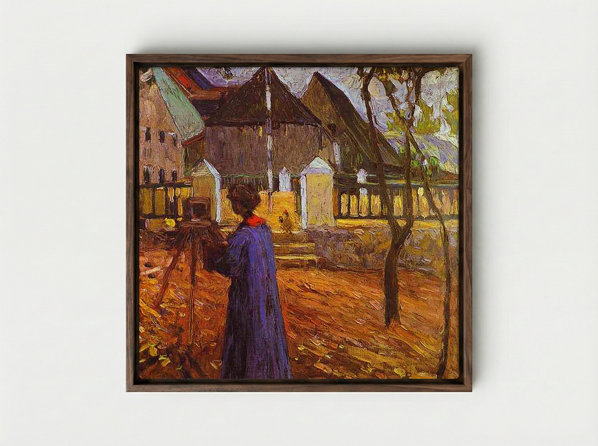 Woman with Camera in Murnau - Gabriele Münter - Framed Canvas Dark Wood