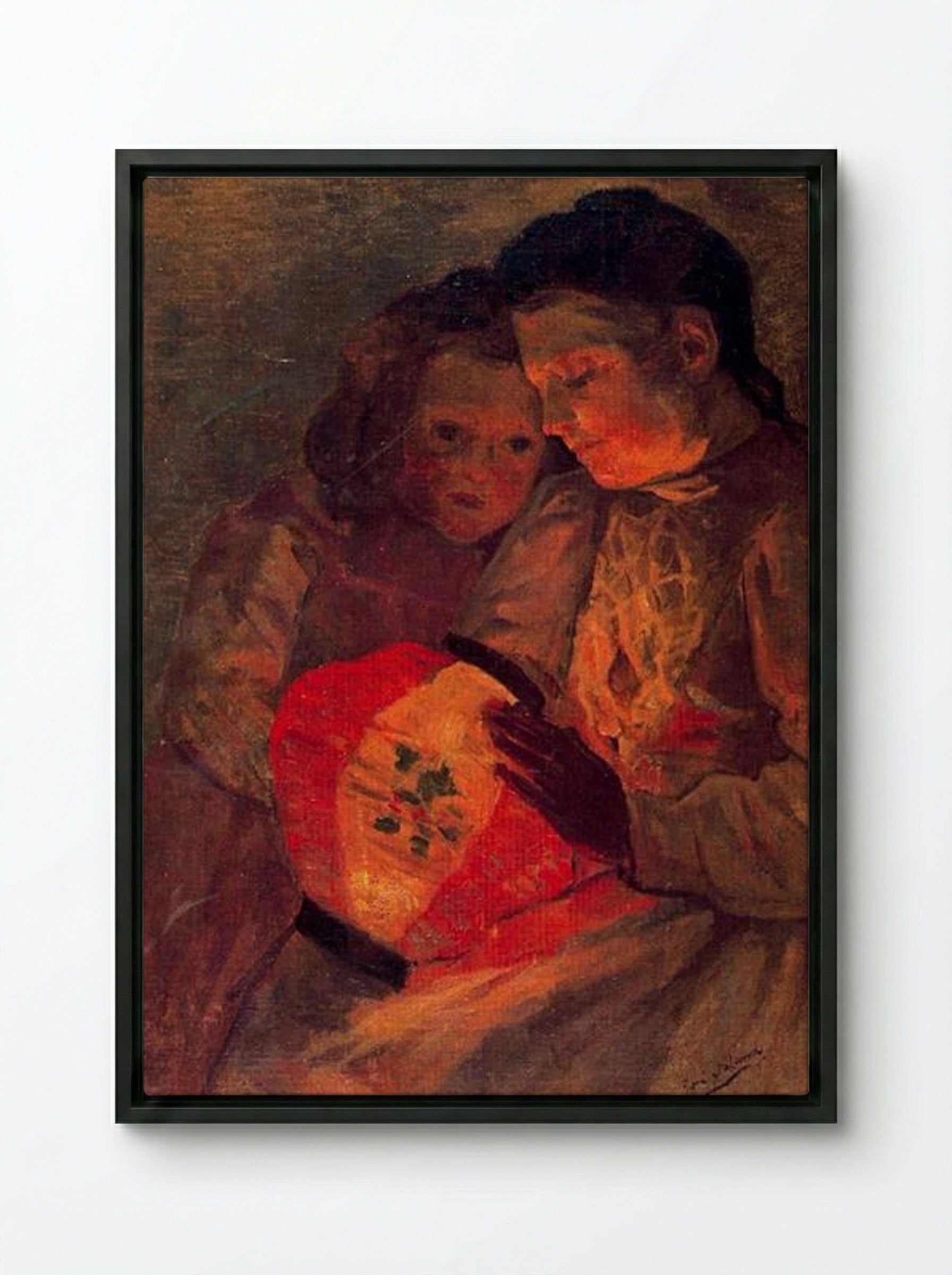Children with the Lamp - José Gutiérrez Solana - Framed Canvas Black