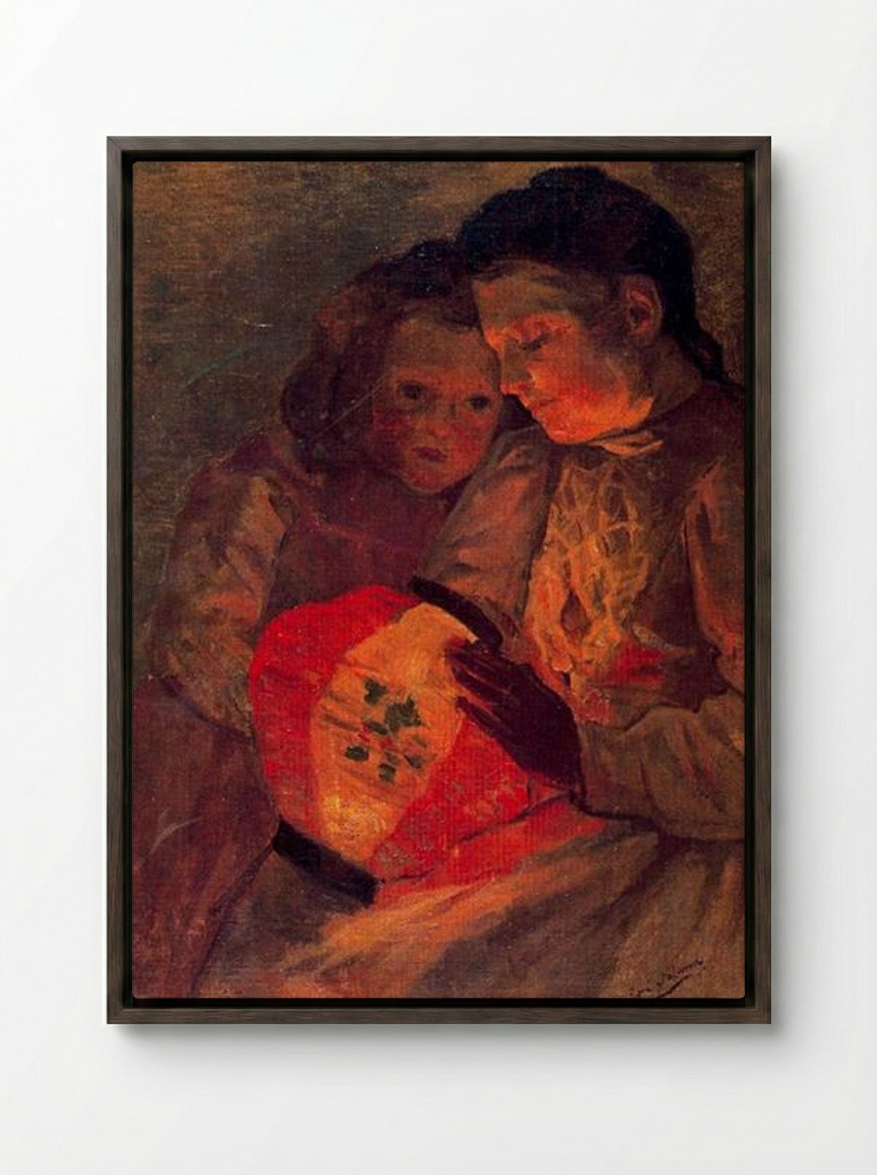 Children with the Lamp - José Gutiérrez Solana - Framed Canvas Dark Wood