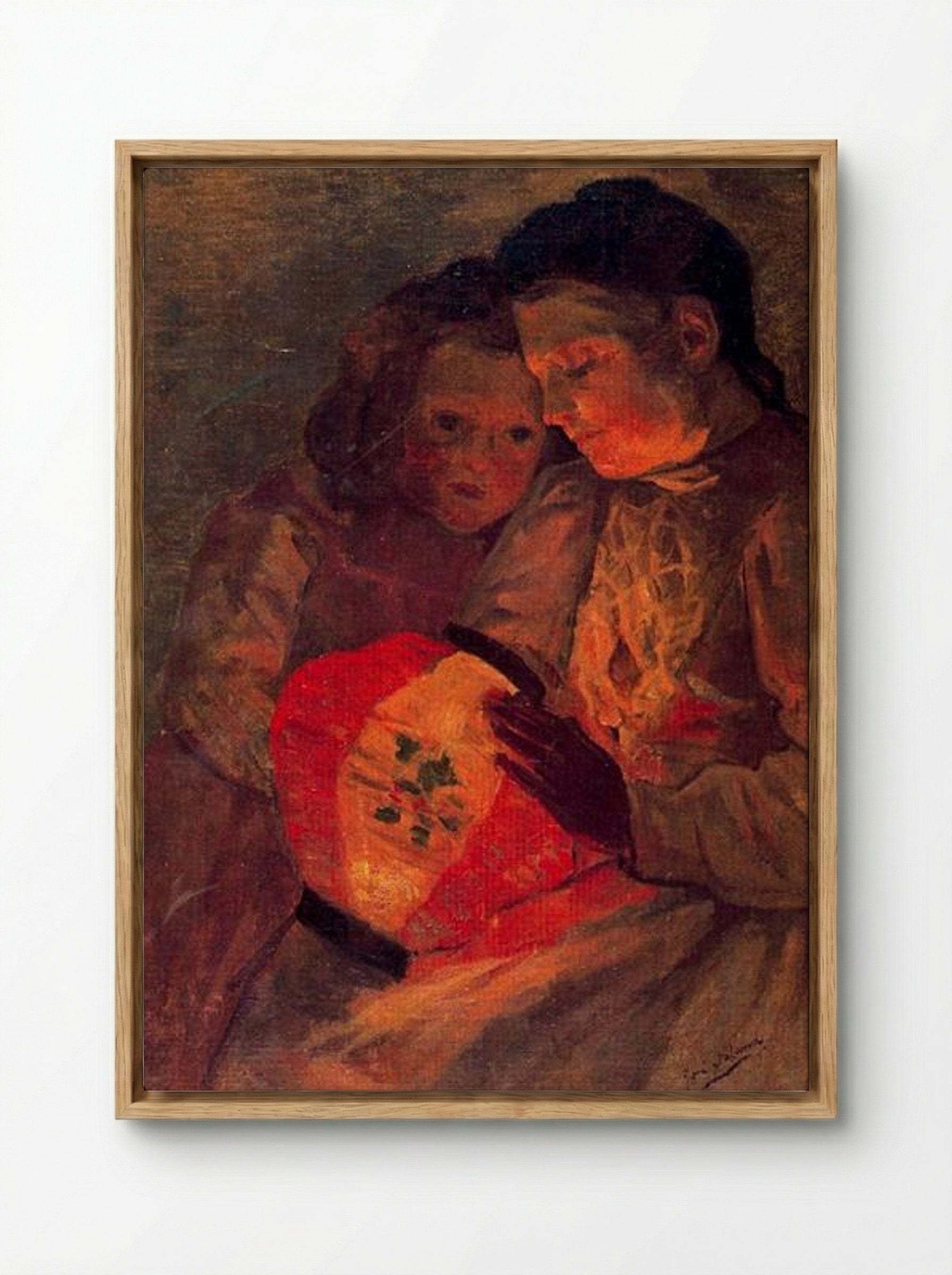 Children with the Lamp - José Gutiérrez Solana - Framed Canvas Wood
