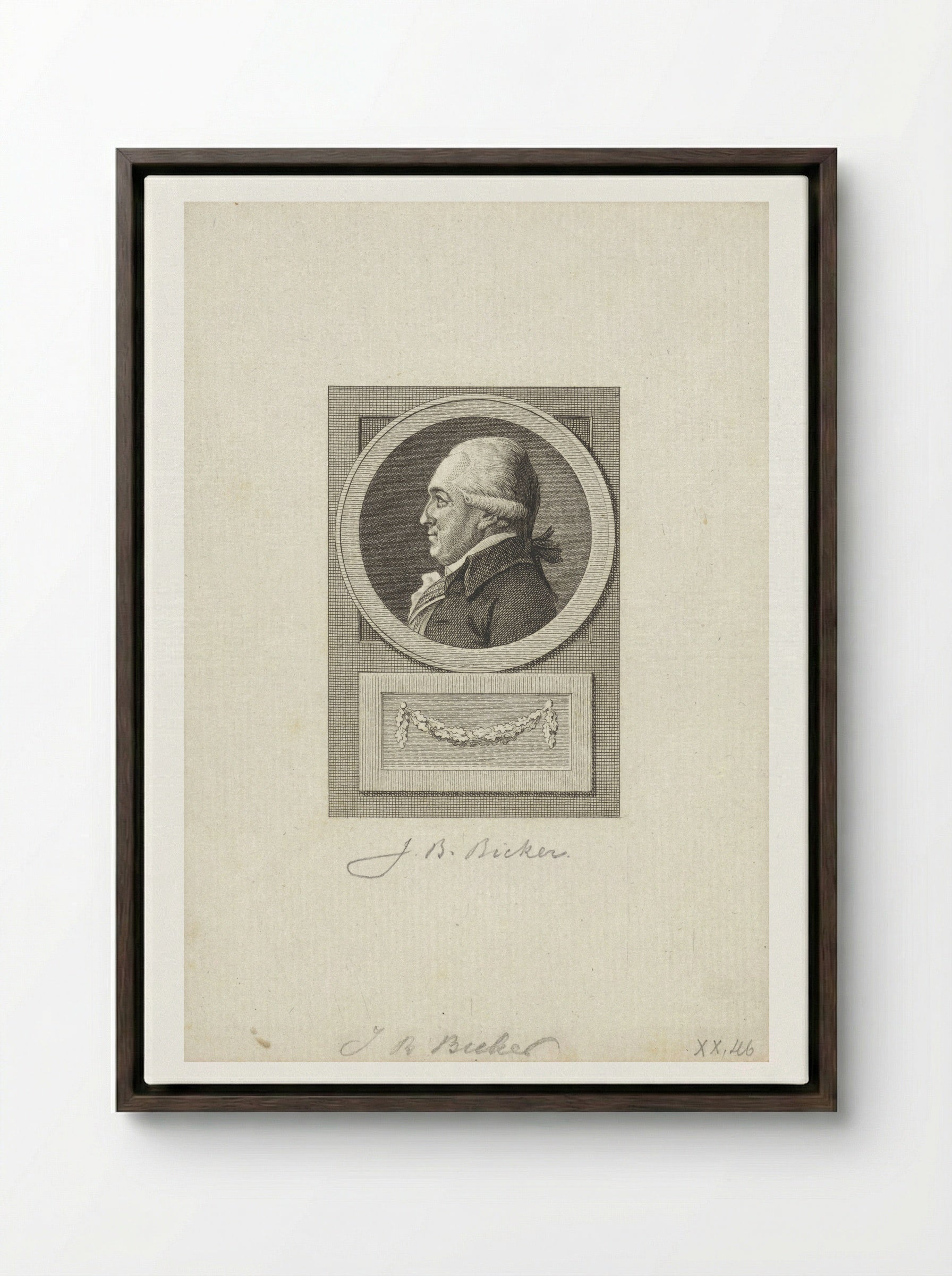 Portret van Jan Bernd Bicker - Reinier Vinkeles (I) - Framed Canvas Dark Wood