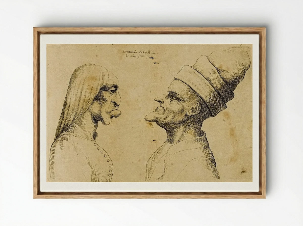 Two Deformed Heads Facing Each Other - Wenceslaus Hollar - Framed Canvas Wood
