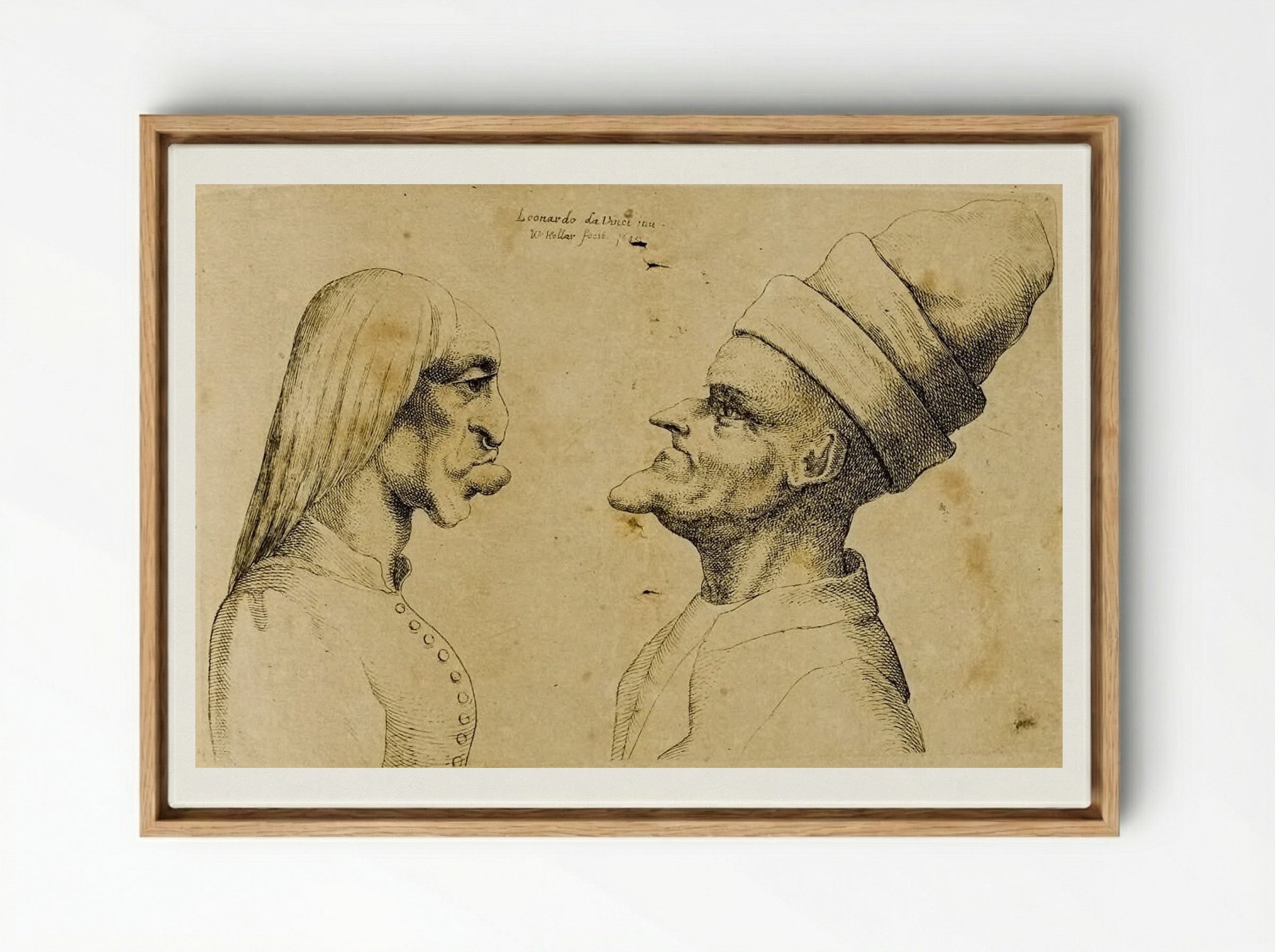 Two Deformed Heads Facing Each Other - Wenceslaus Hollar - Framed Canvas Wood