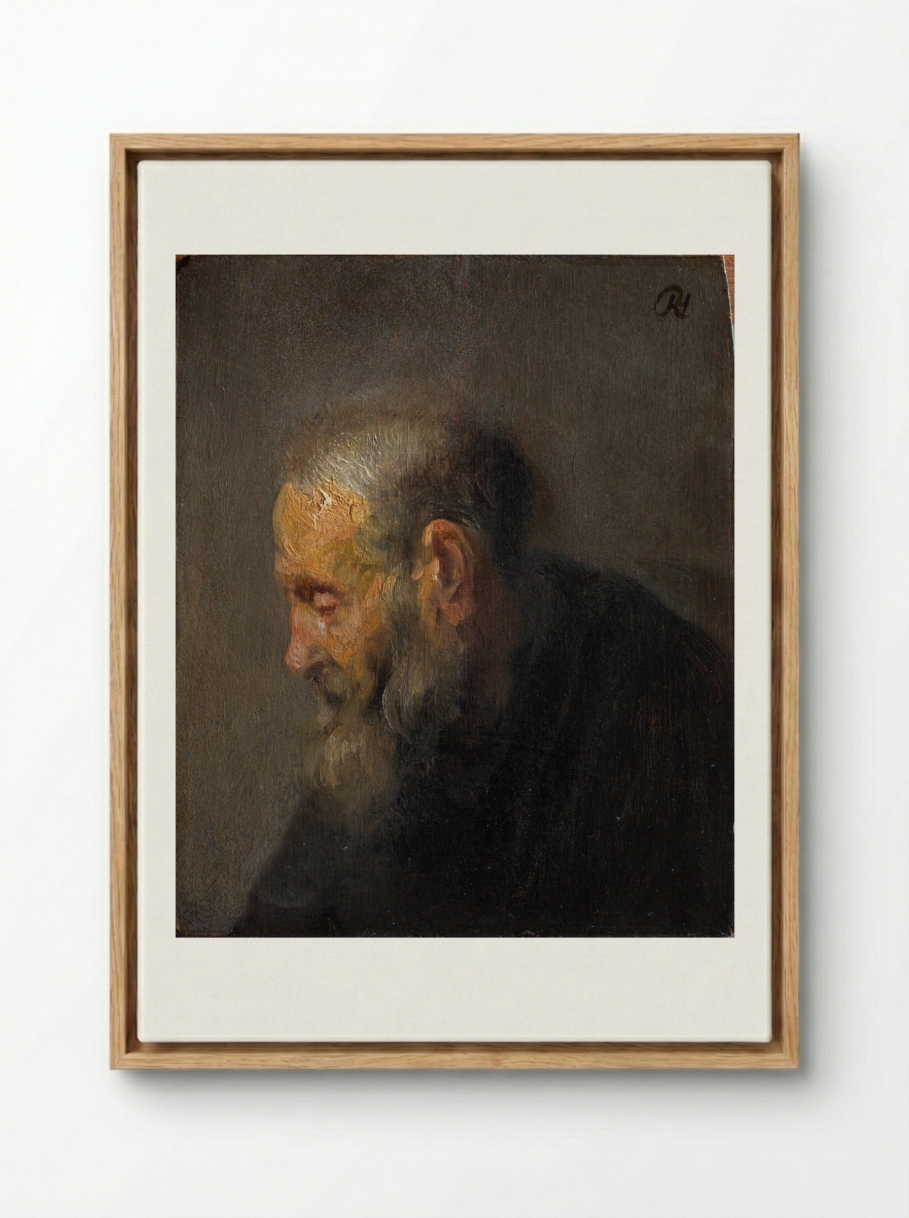 Study Head of an Old Man - Rembrandt van Rijn - Framed Canvas Wood