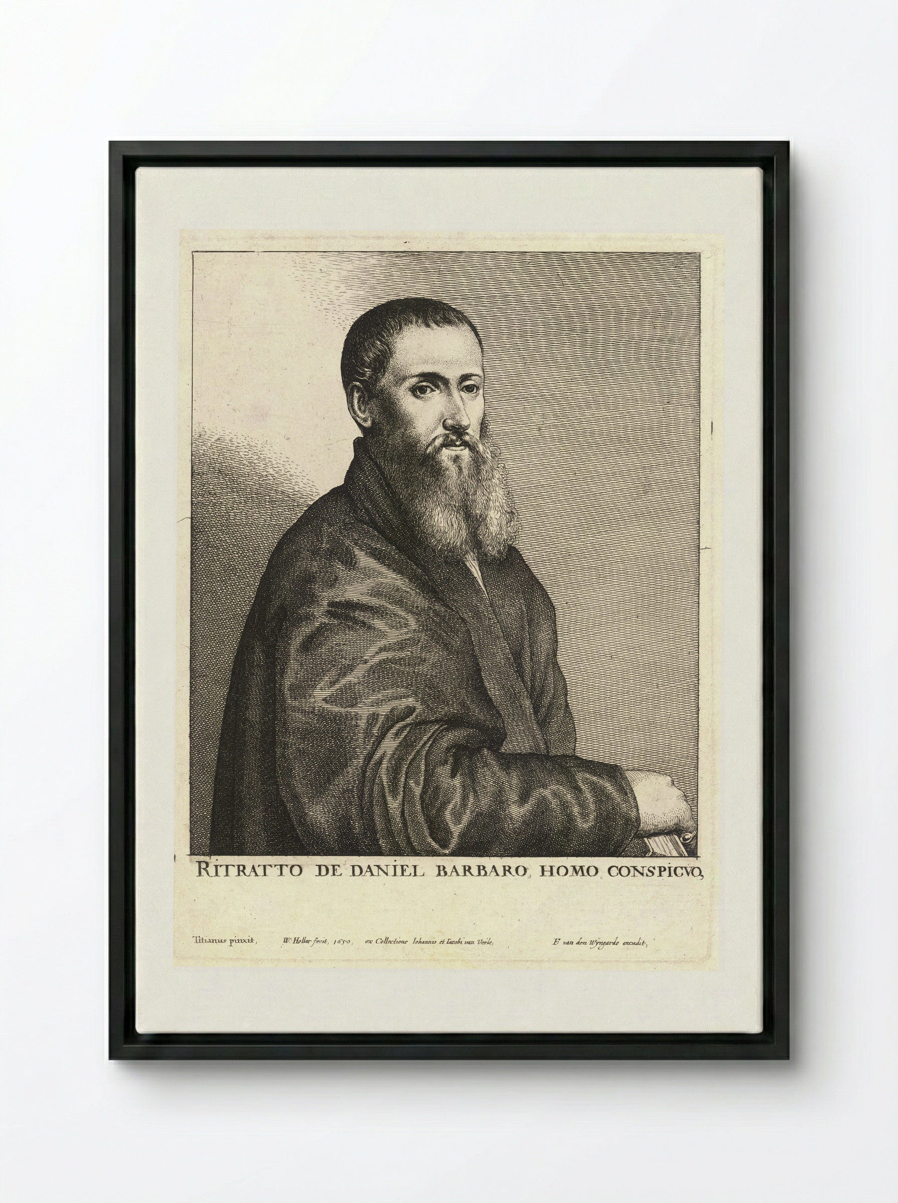 Portrait of Daniele Barbaro - Wenceslaus Hollar - Framed Canvas Black