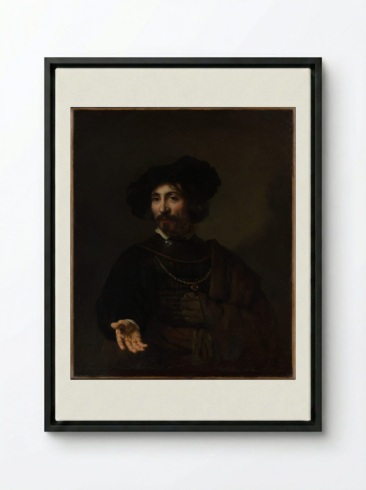 Man with a Steel Gorget - Rembrandt van Rijn - Framed Canvas Black