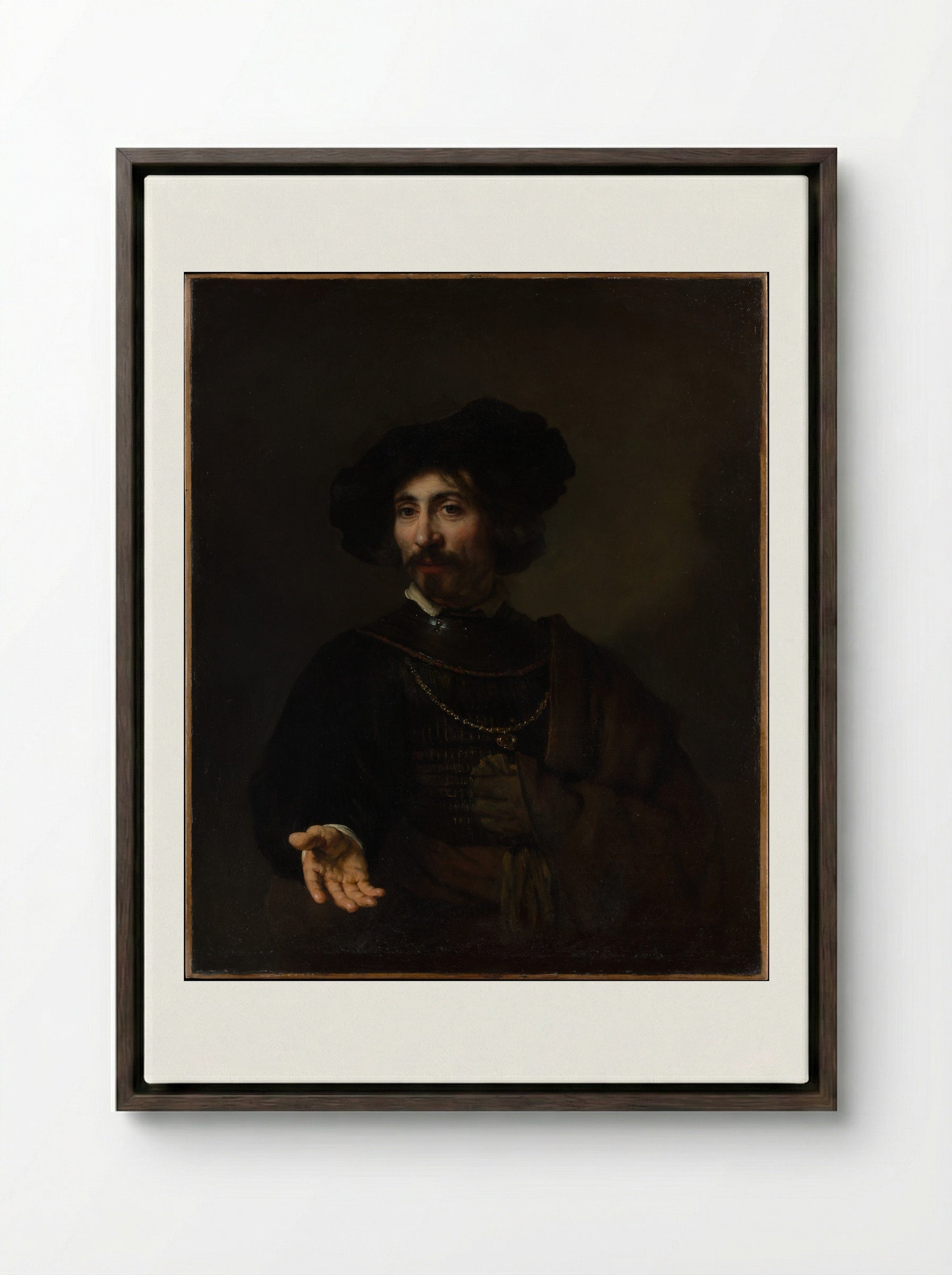 Man with a Steel Gorget - Rembrandt van Rijn - Framed Canvas Dark Wood