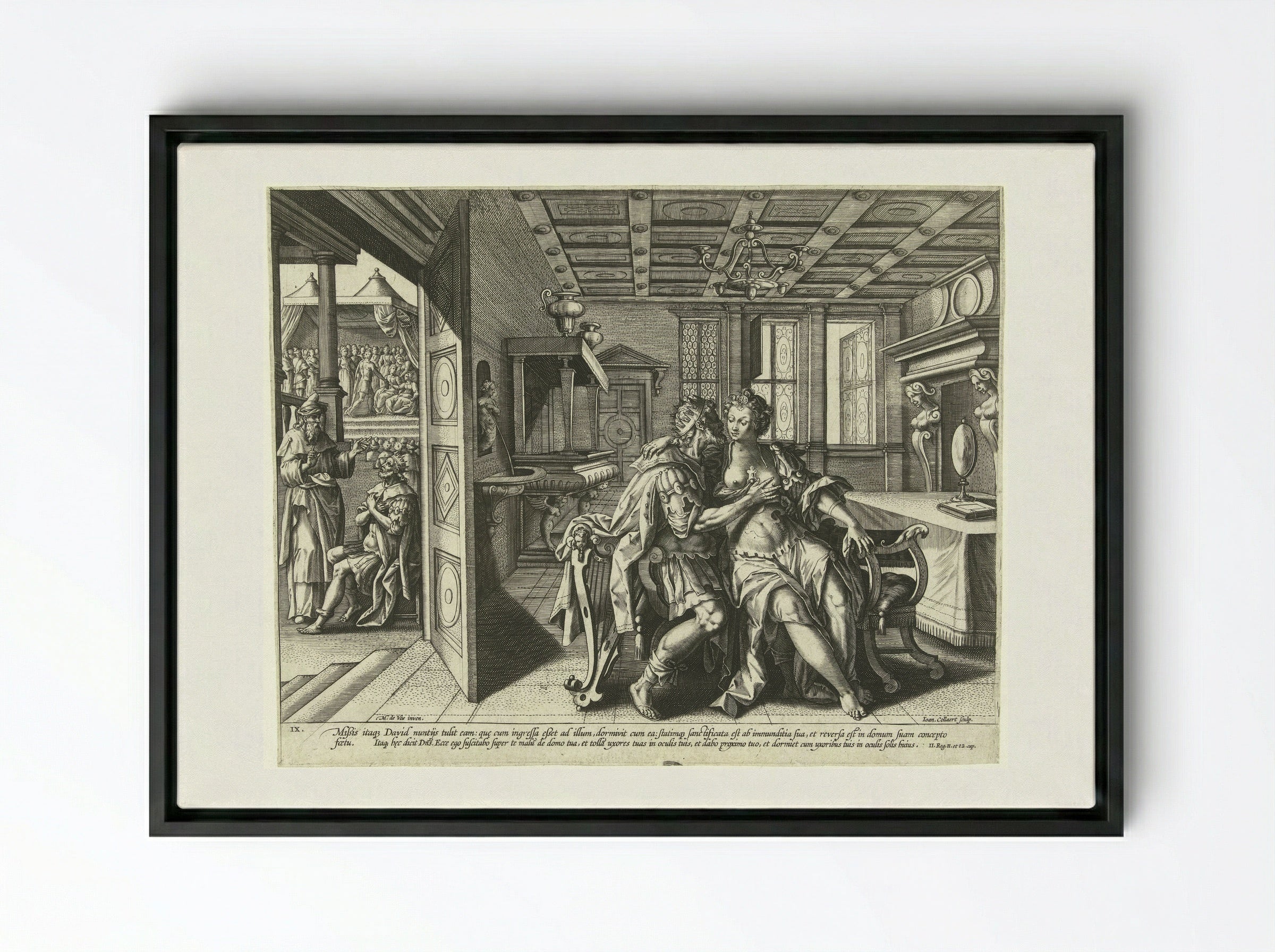 David and Bathsheba: The Ninth Commandment - Philips Galle - Framed Canvas Black