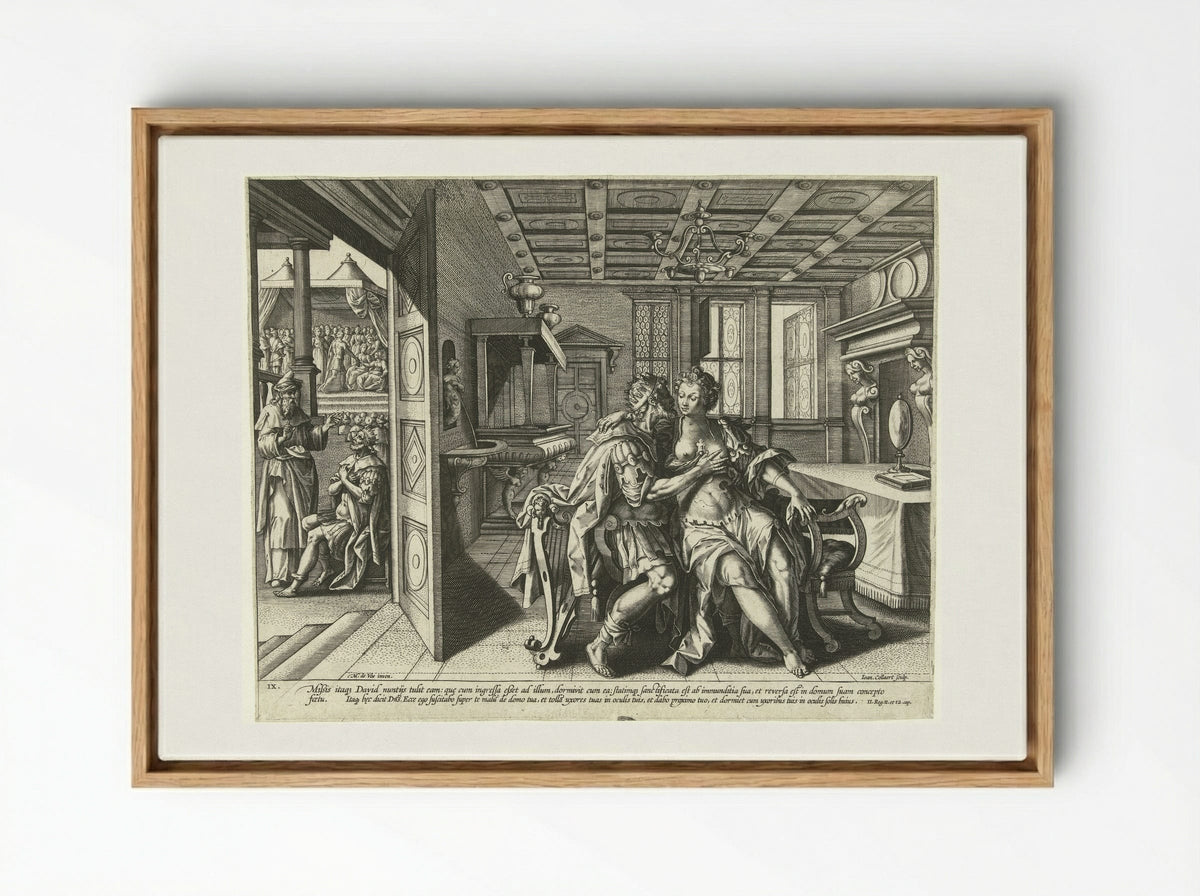 David and Bathsheba: The Ninth Commandment - Philips Galle - Framed Canvas Wood