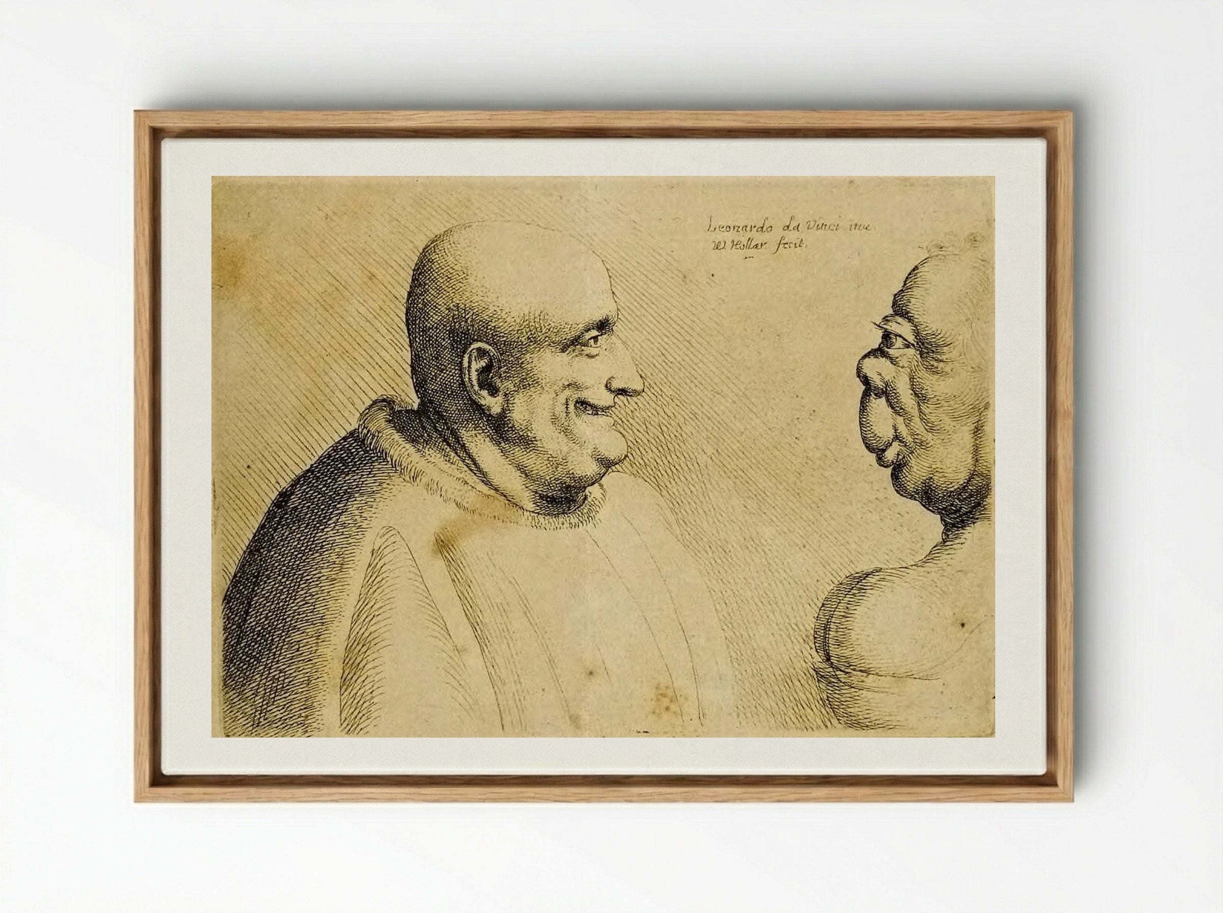 A Large Man with a Bald Head Facing a Grotesque Female - Wenceslaus Hollar - Framed Canvas Wood