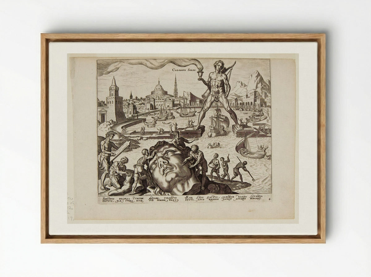 The Colossus of Rhodes - Philips Galle - Framed Canvas Wood