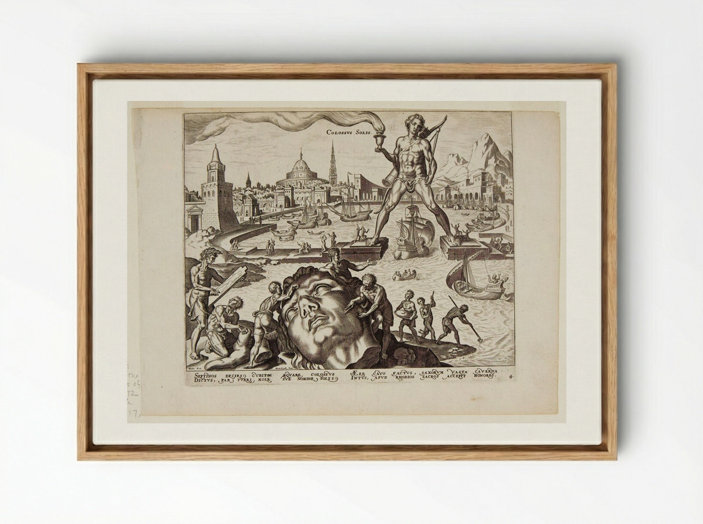 The Colossus of Rhodes - Philips Galle - Framed Canvas Wood