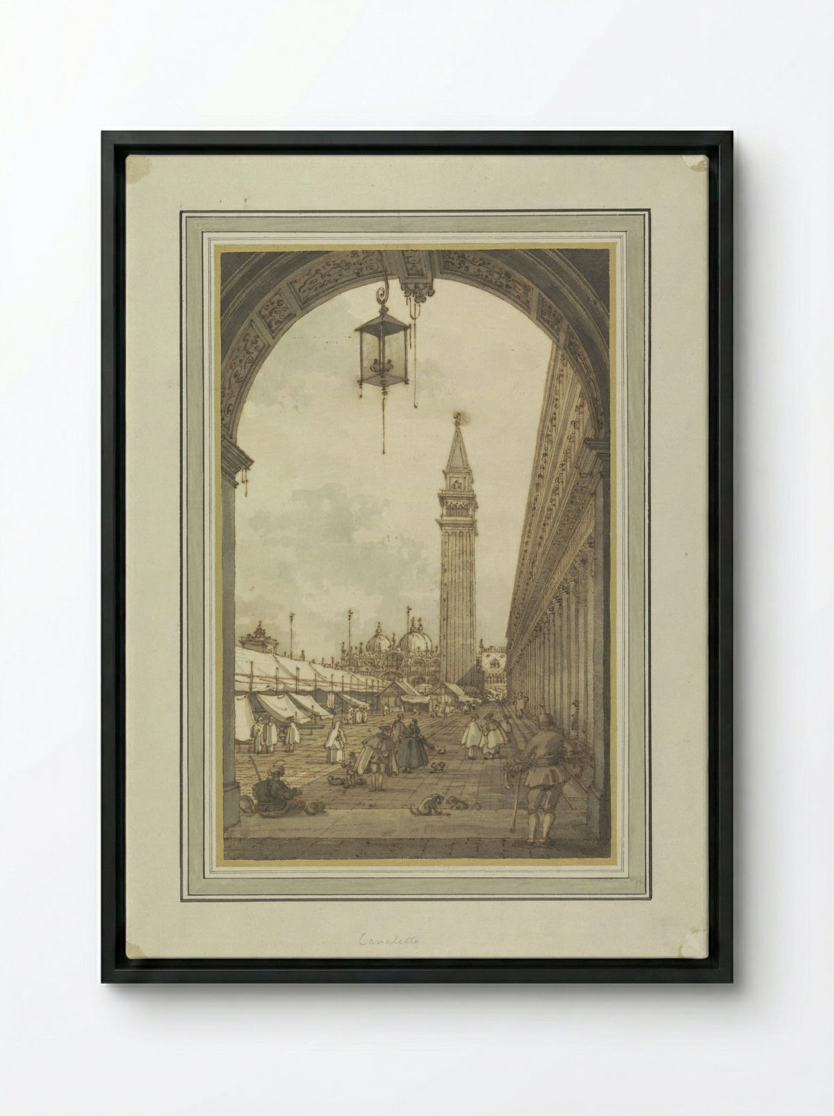 Piazza San Marco, Venice, Seen from the Southwest - Canaletto - Framed Canvas Black